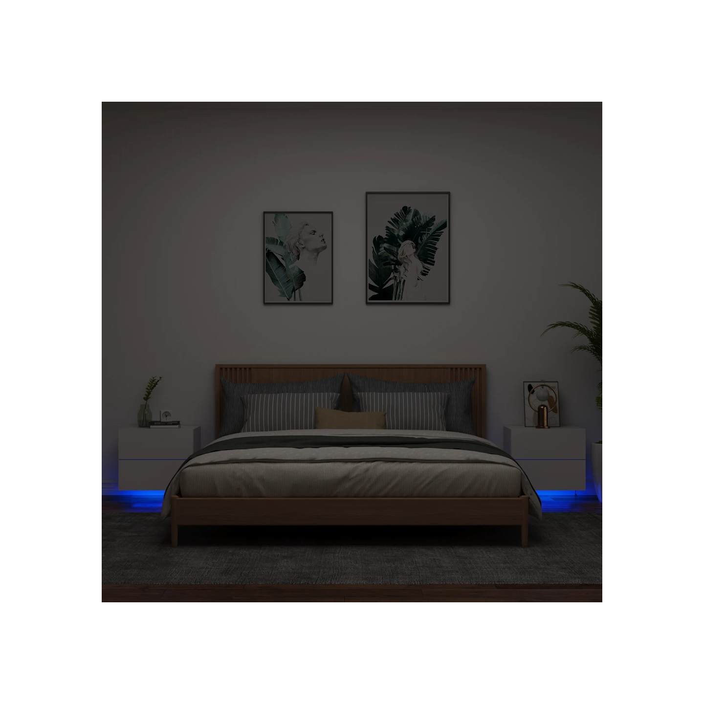 Tables de chevet murales avec lumières LED 2 pcs blanc