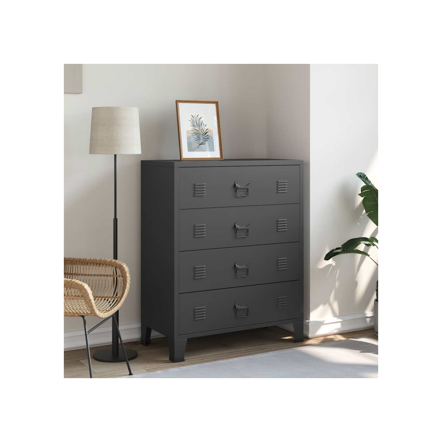 Commode à tiroirs Métal Style Industriel 78x40x93 cm Noir