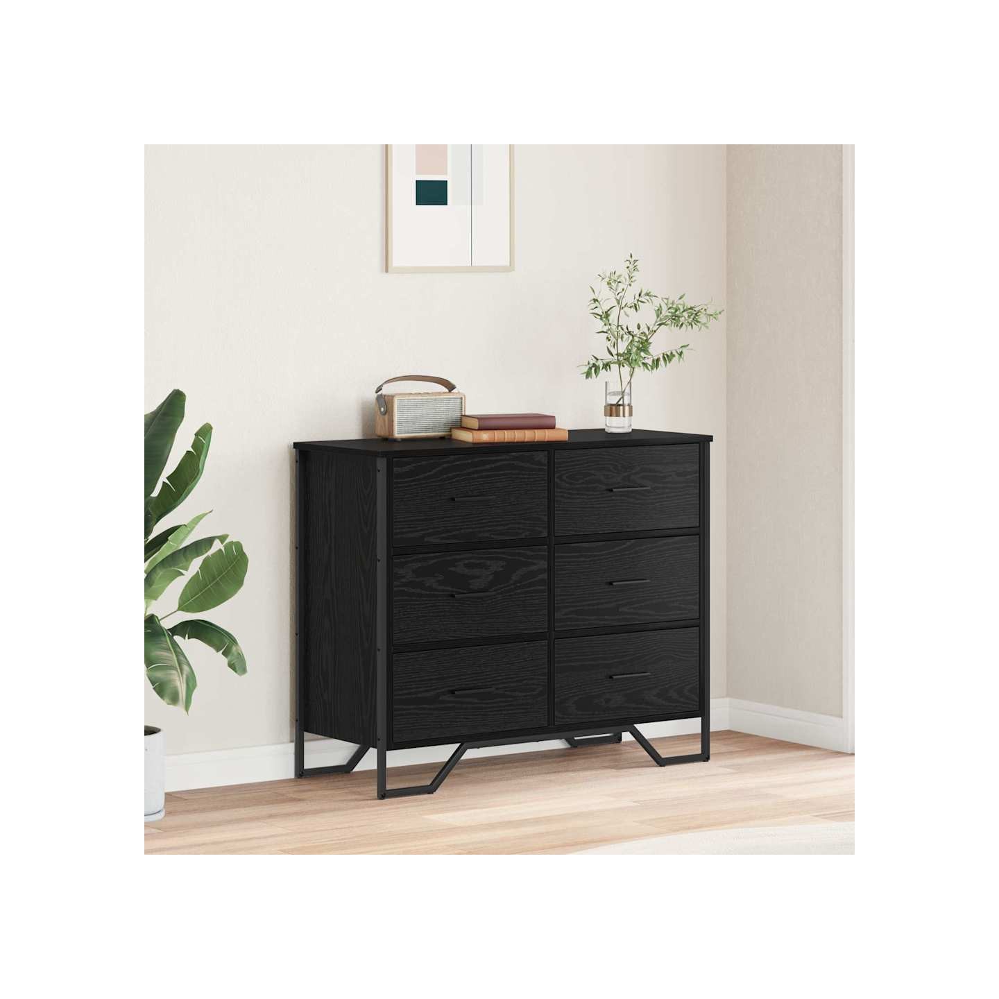 Commode 6-Tiroir Chêne noir 91 x 35,5 x 74,5 cm