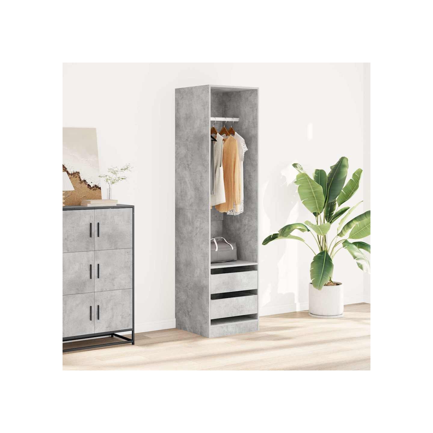 Garde-robe avec tiroirs Gris béton 50x50x200 cm Bois ingénierie