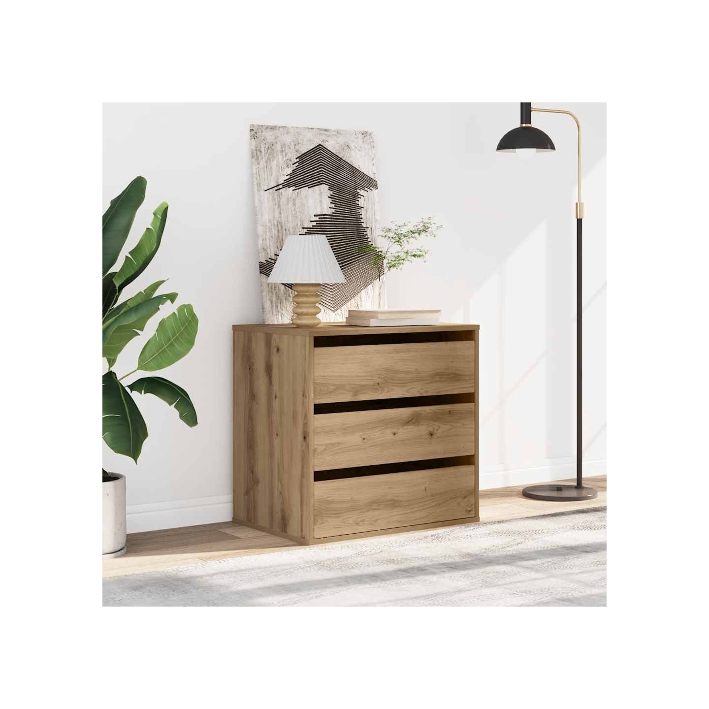 Commode d'angle chêne artisanal 60x41x58 cm bois d'ingénierie