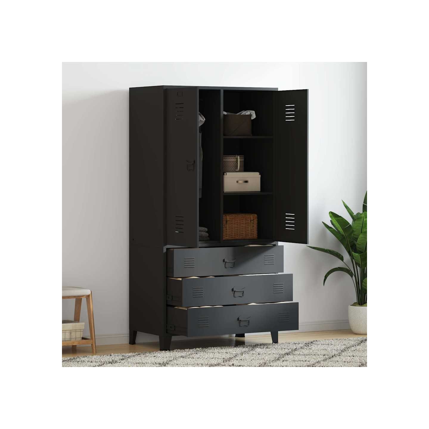 Garde-robe industrielle Noir 90x50x180 cm Métal