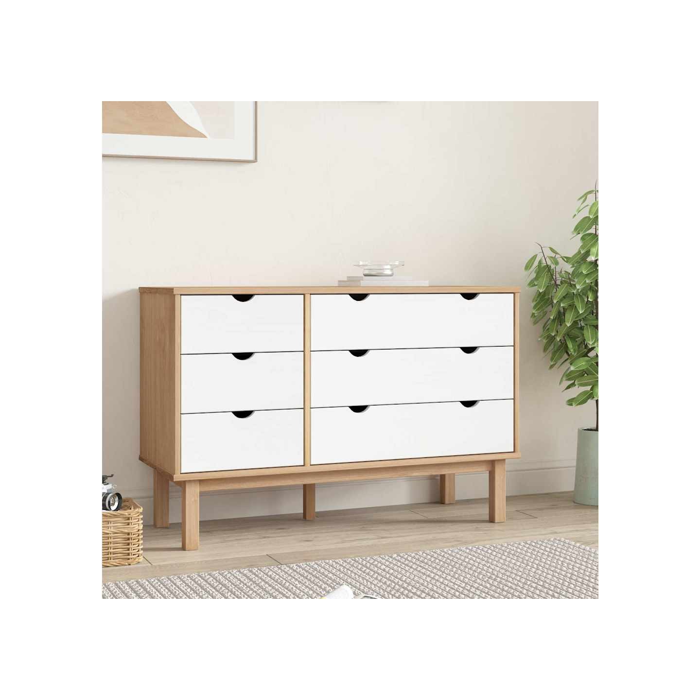 Commode OTTA marron et blanc 111x43x73,5 cm bois de pin massif
