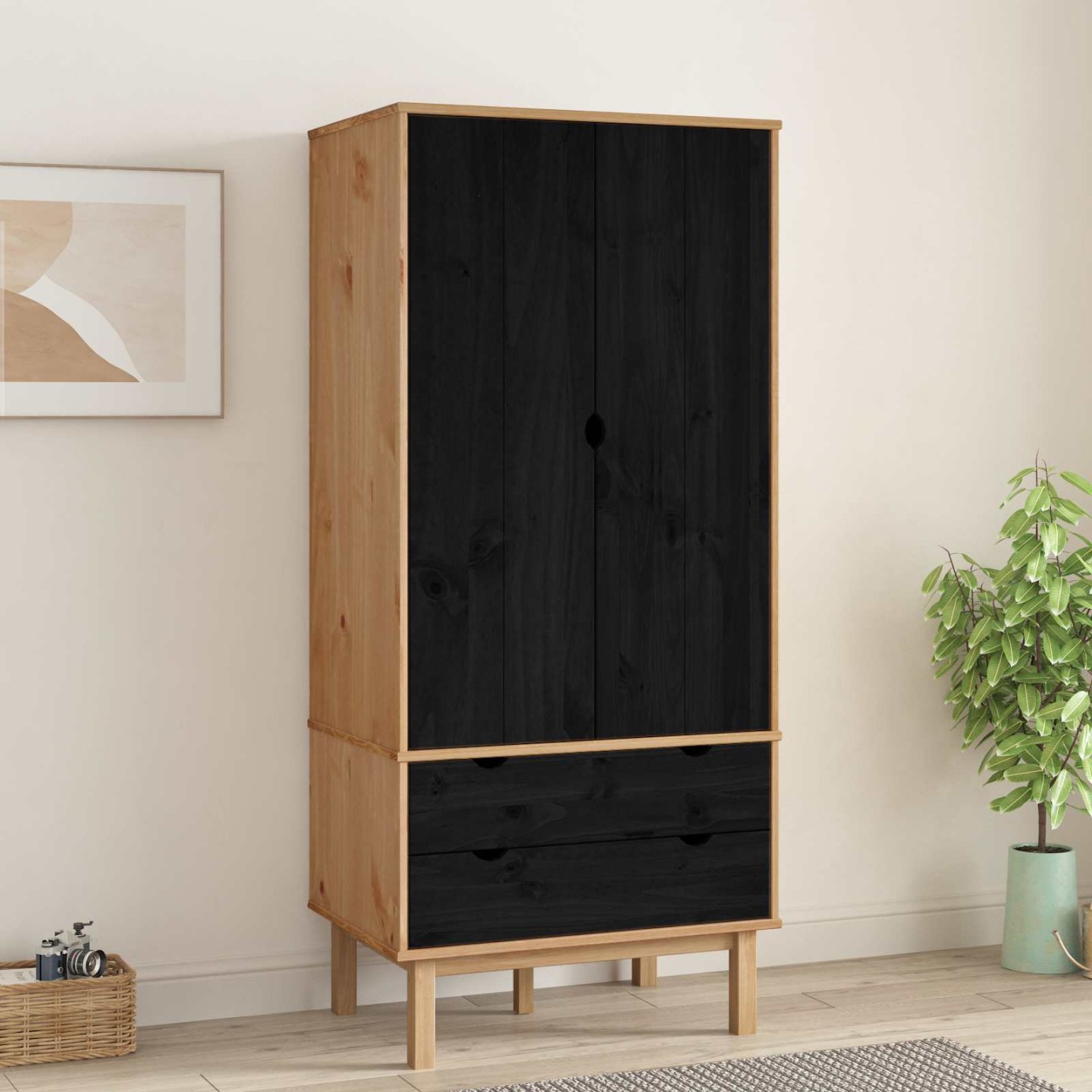 Armoire OTTA Noir 76,5 x 53 x 172 cm Bois de pin massif