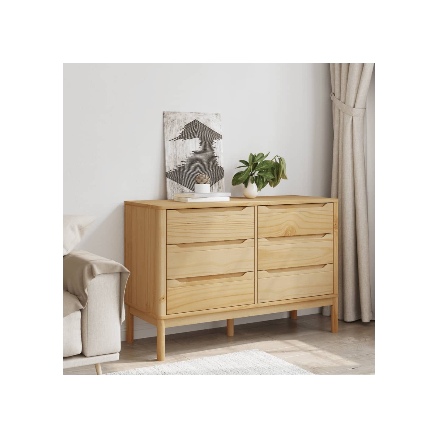 Commode FLORO cire marron bois de pin massif
