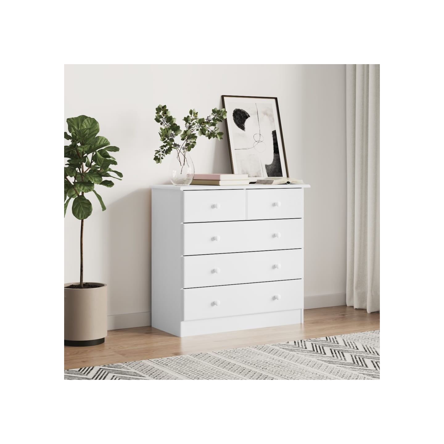 Commode ALTA blanc 77x35x73 cm bois massif de pin