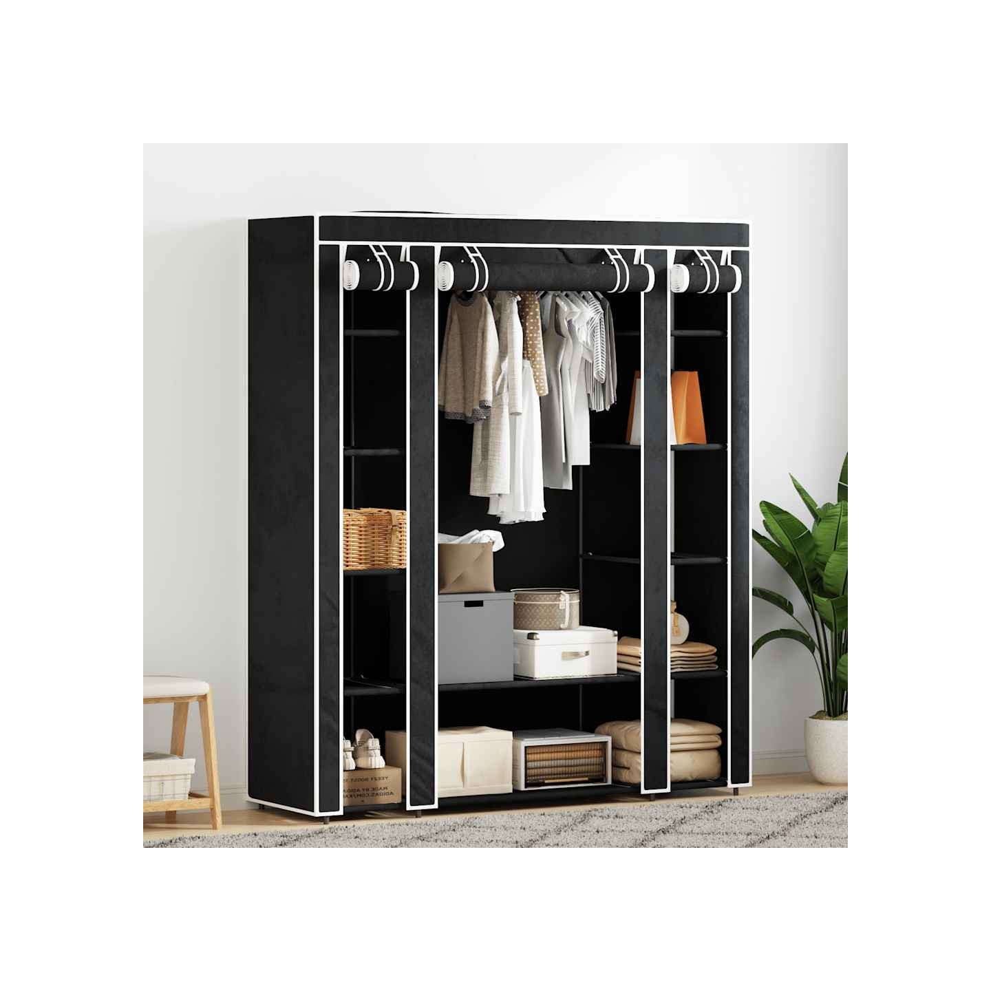 Armoire avec compartiments et tiges 45 x 150 x 176 cm Noir