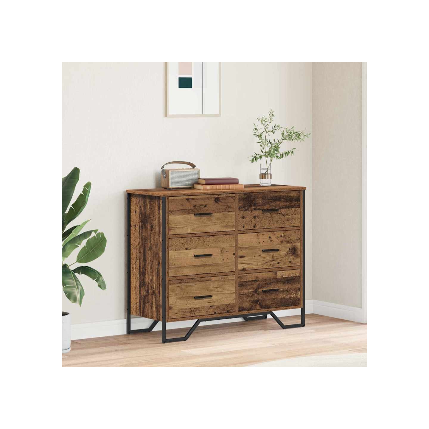 Commode 6-Tiroir Bois ancien 91 x 35,5 x 74,5 cm