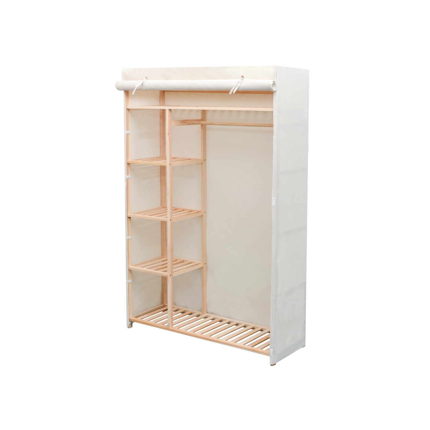 Garde-robe en tissu et bois de pin 110x40x170 cm