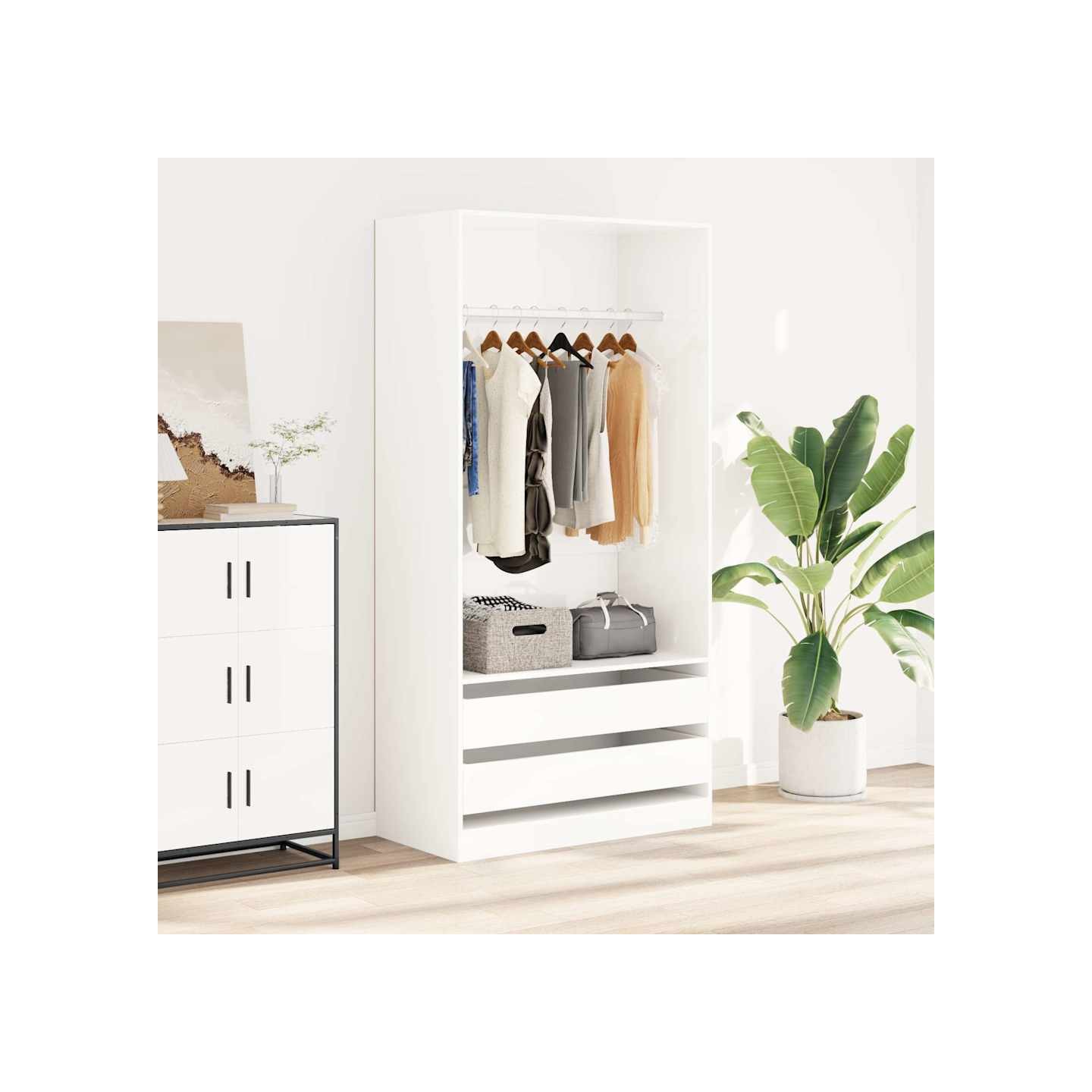 Garde-robe Blanc brillant 100x50x200 cm Bois d'ingénierie