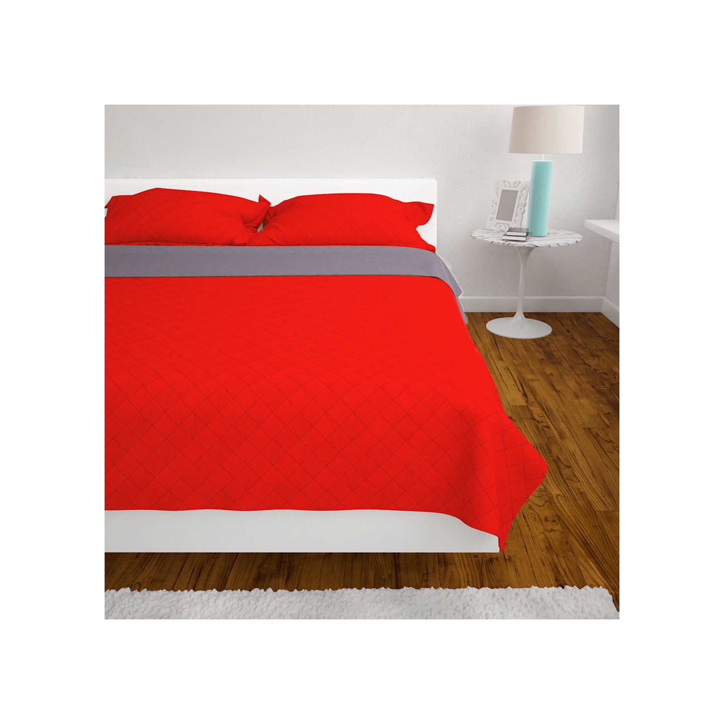 Couvre-lit matelassé double-face Rouge et gris 170x210 cm