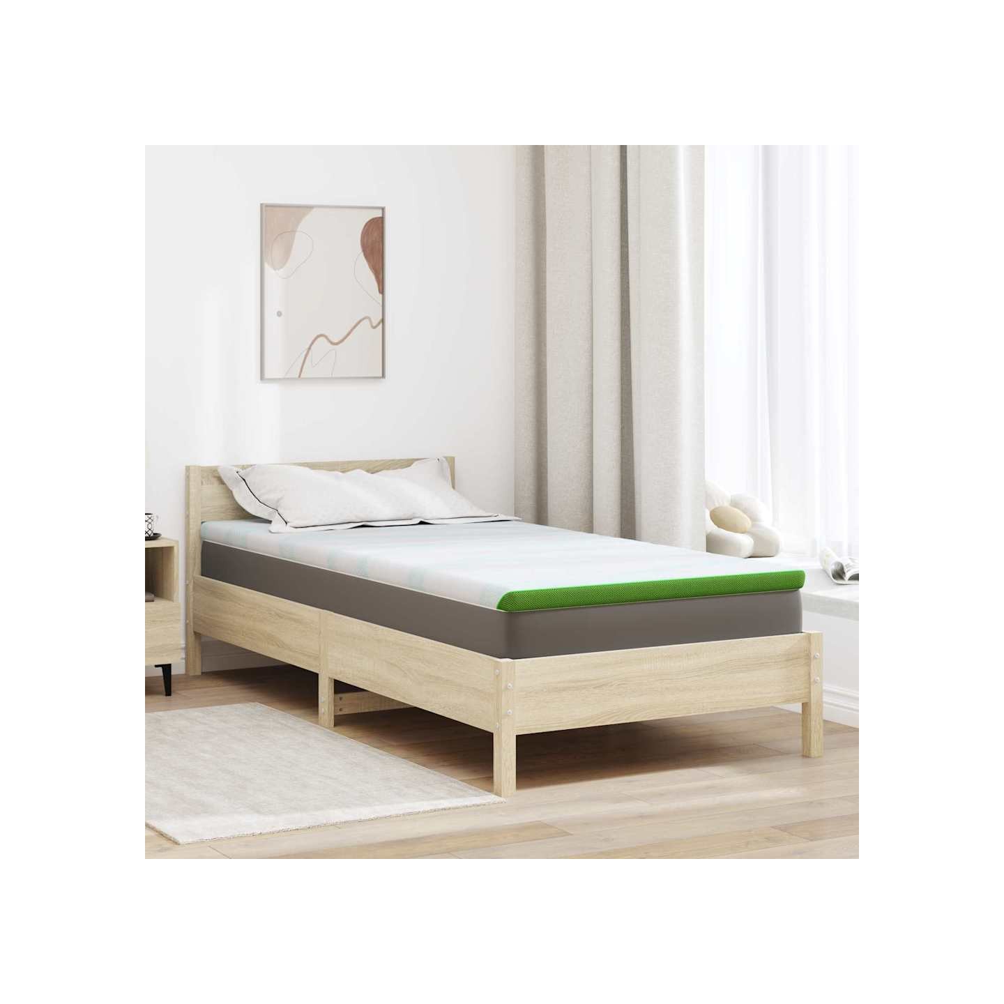 Surmatelas Blanc et vert 90 x 200 cm Tissu Jacquard