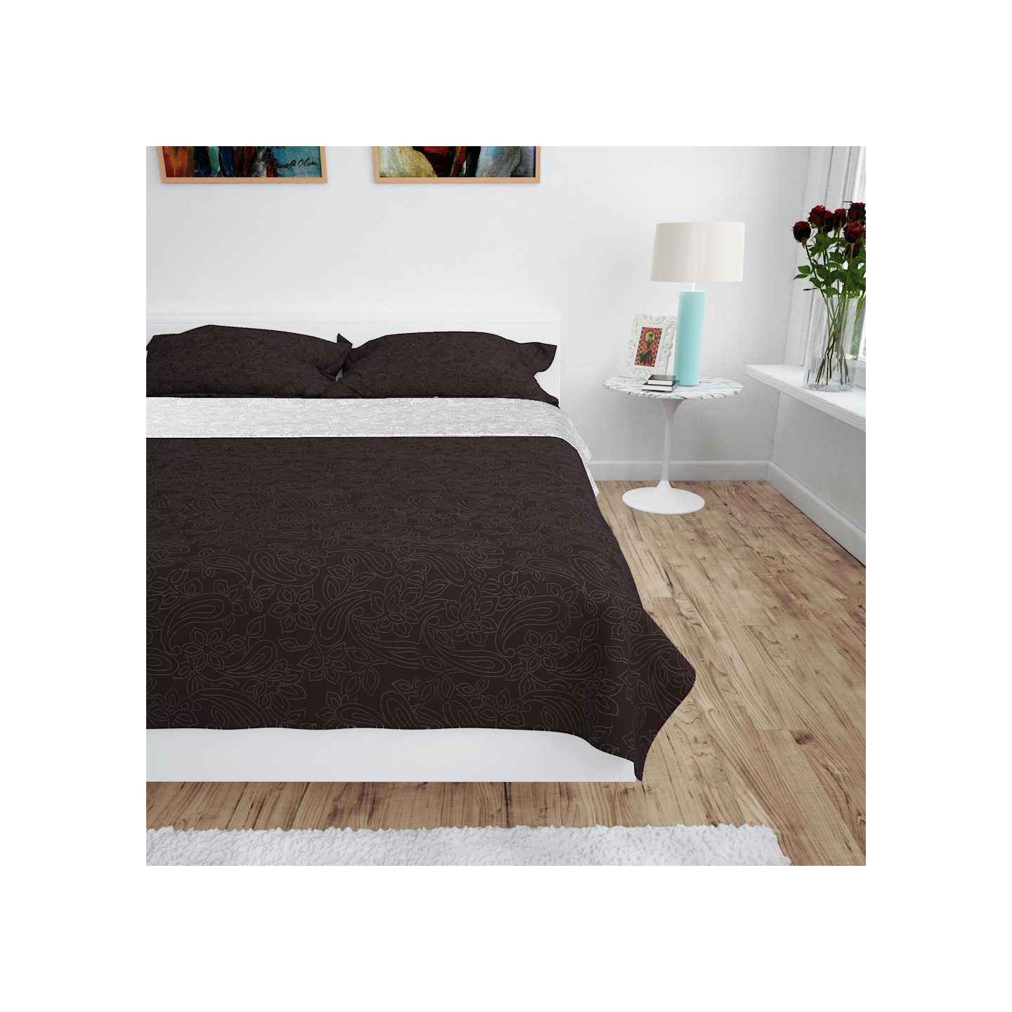 Couvre-lit à double face matelassé 170 x 210 cm Crème et marron