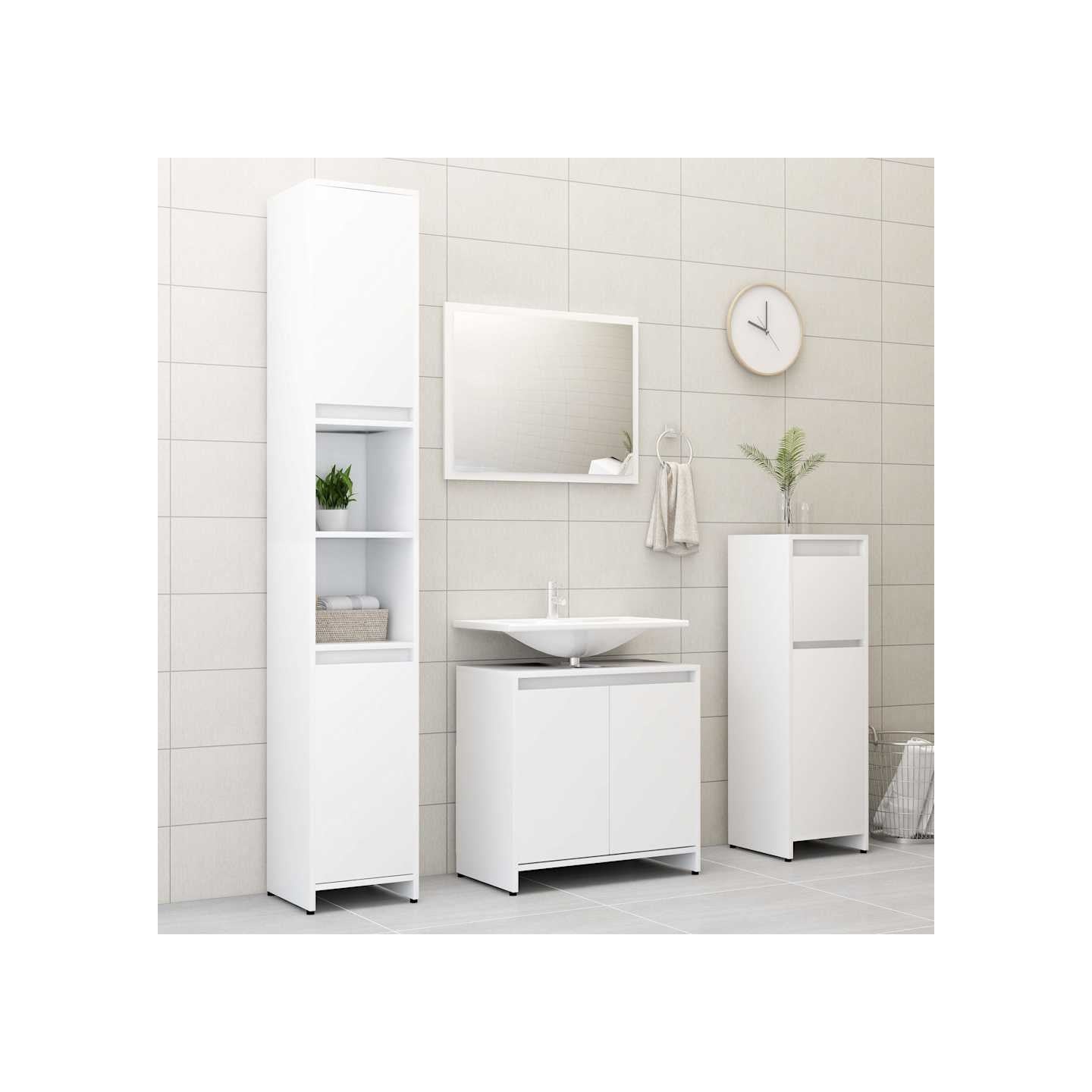 Ensemble de meubles de salle de bain 4pcs Blanc Bois ingénierie