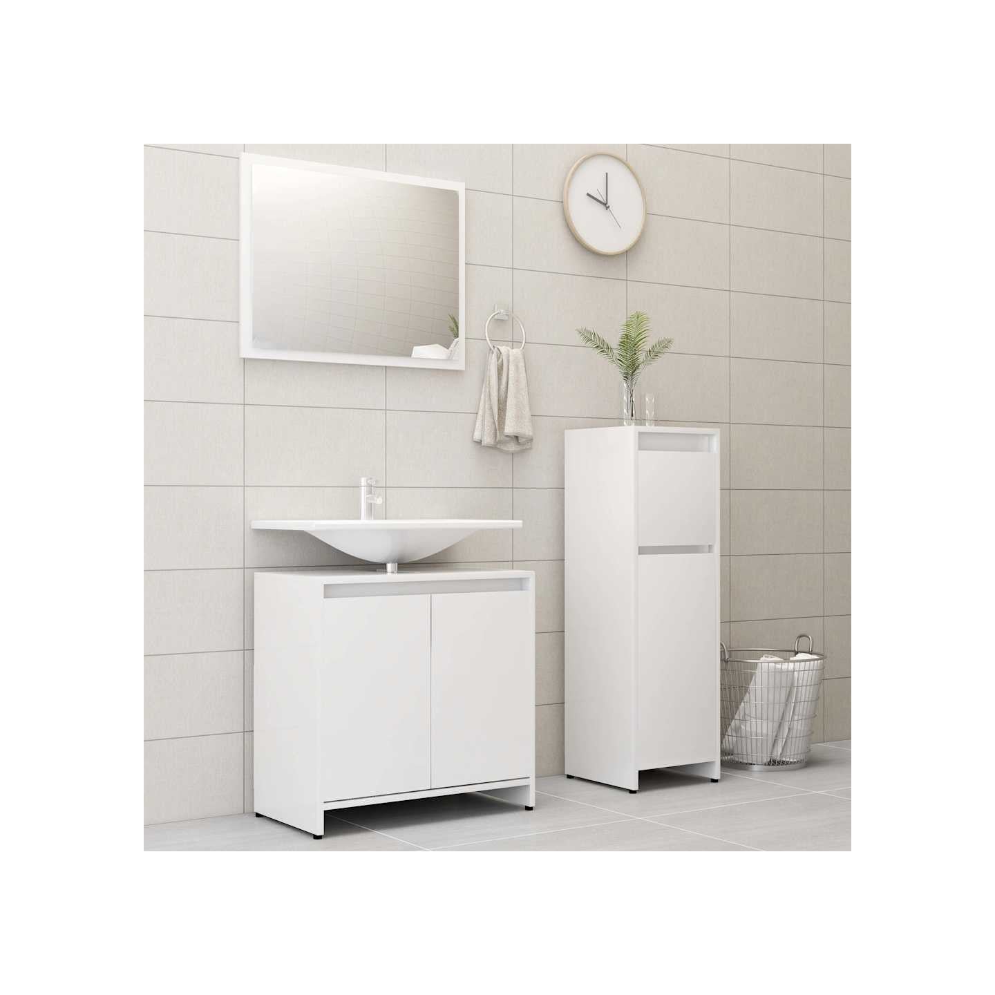 Ensemble de meubles de bain 3 pcs Blanc Bois d'ingénierie