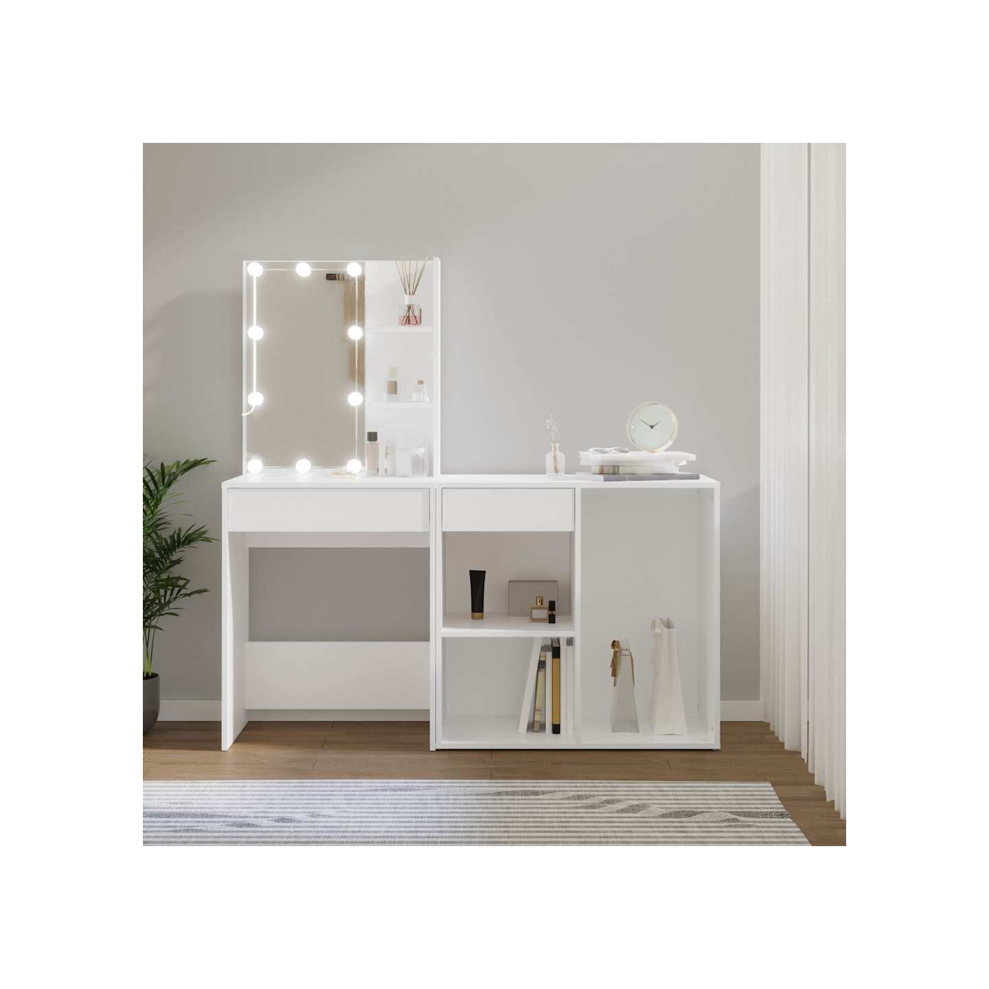 Coiffeuse à LED avec armoire Blanc Bois d'ingénierie
