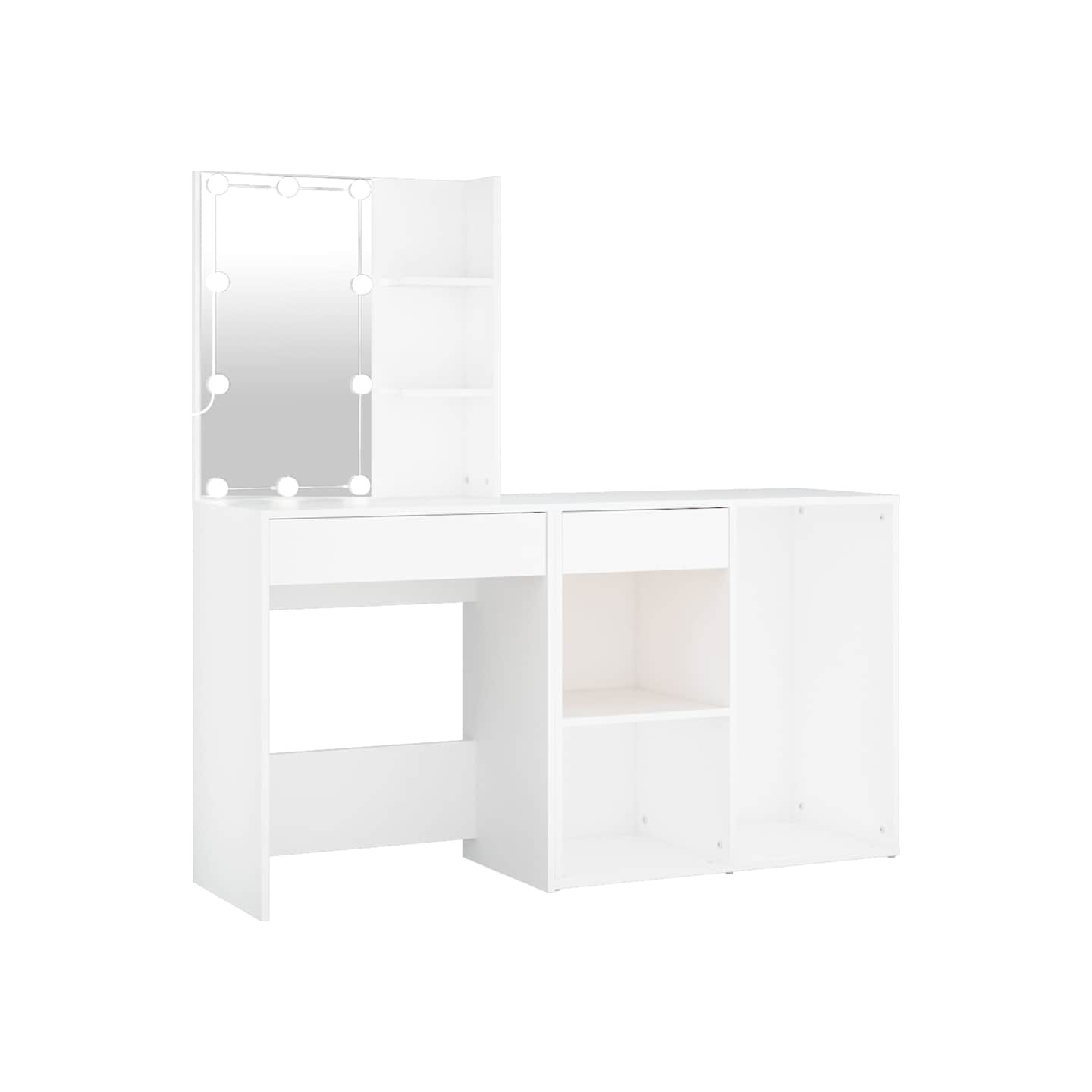 Coiffeuse à LED avec armoire Blanc Bois d'ingénierie