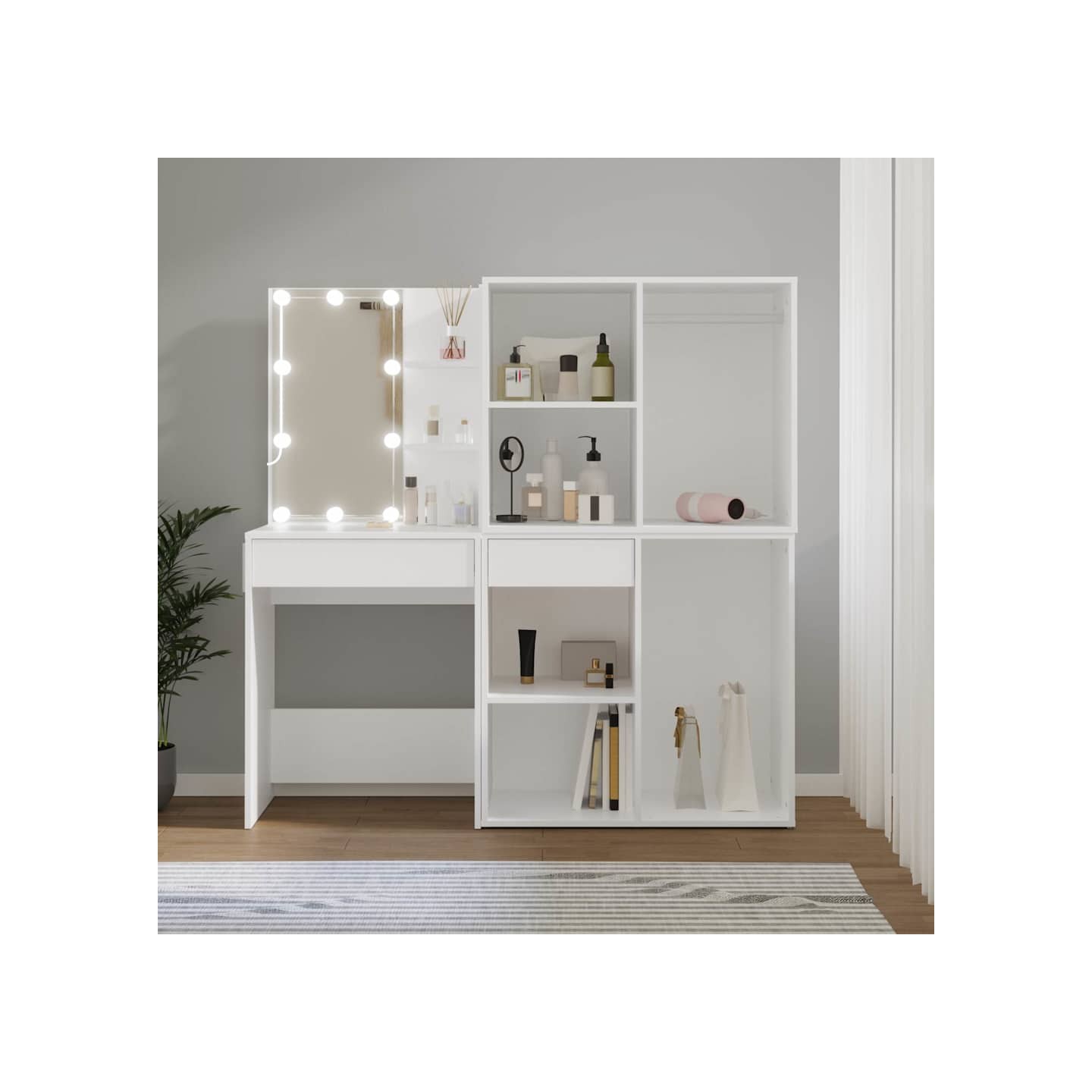 Coiffeuse à LED avec 2 armoires Blanc Bois d'ingénierie