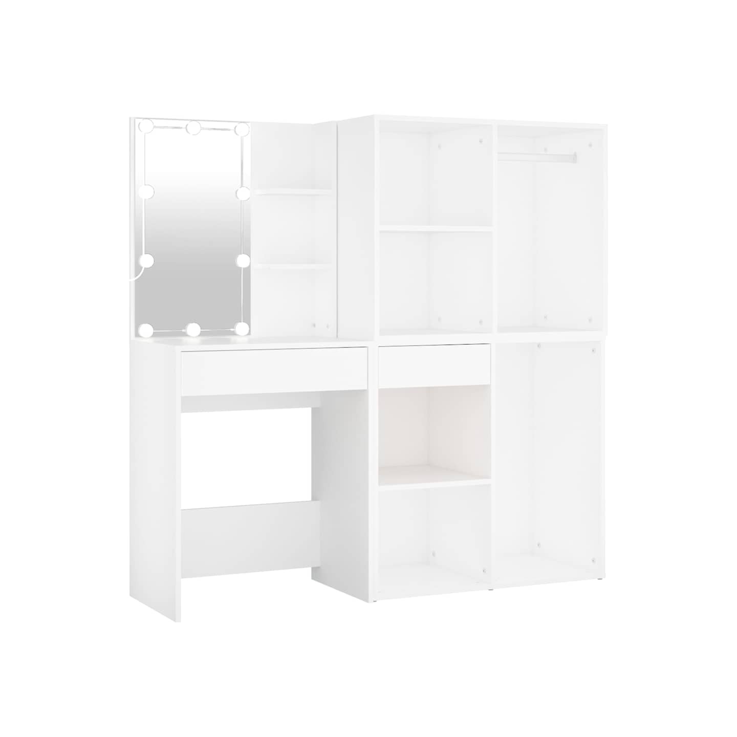 Coiffeuse à LED avec 2 armoires Blanc Bois d'ingénierie