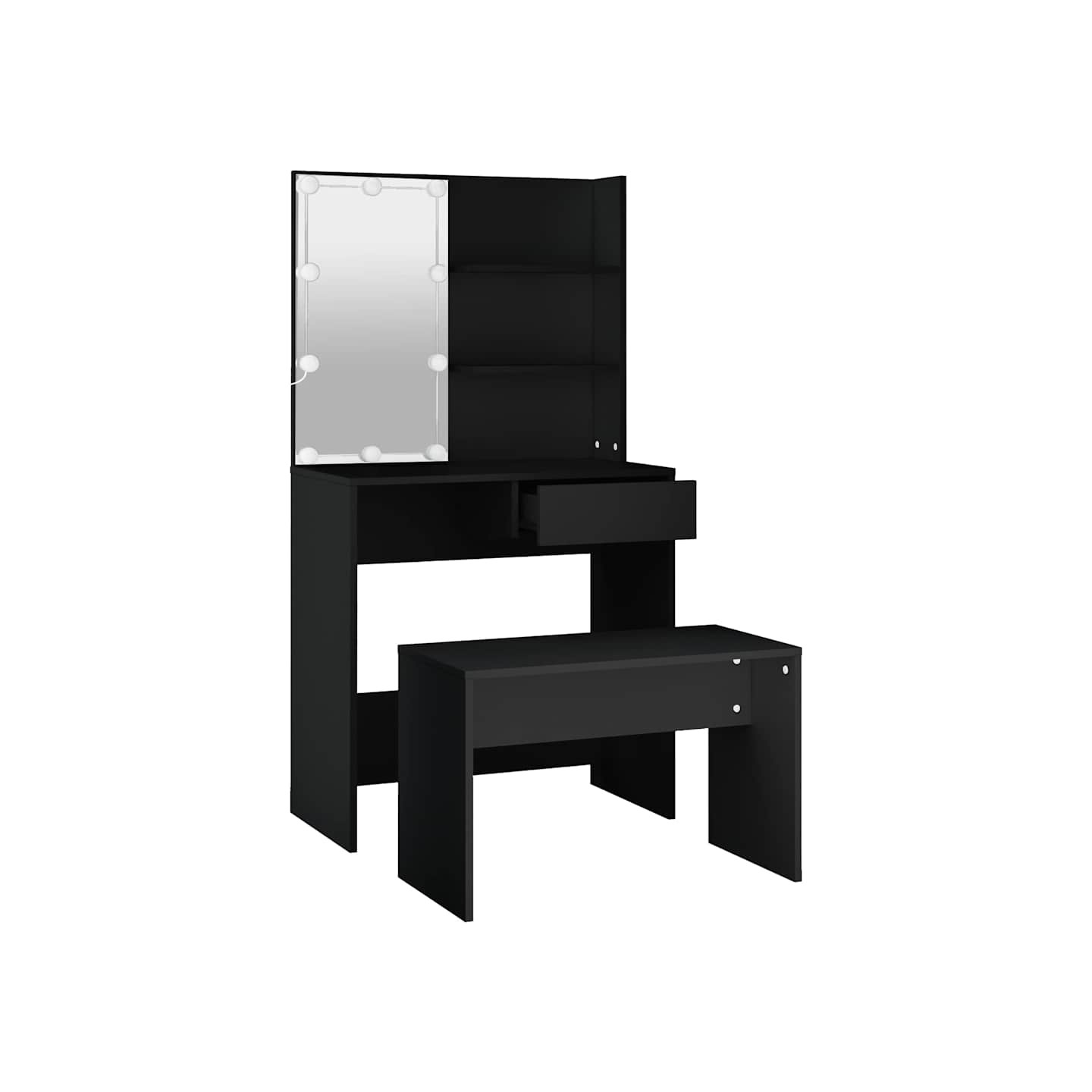 Ensemble de coiffeuse avec LED Noir Bois d'ingénierie