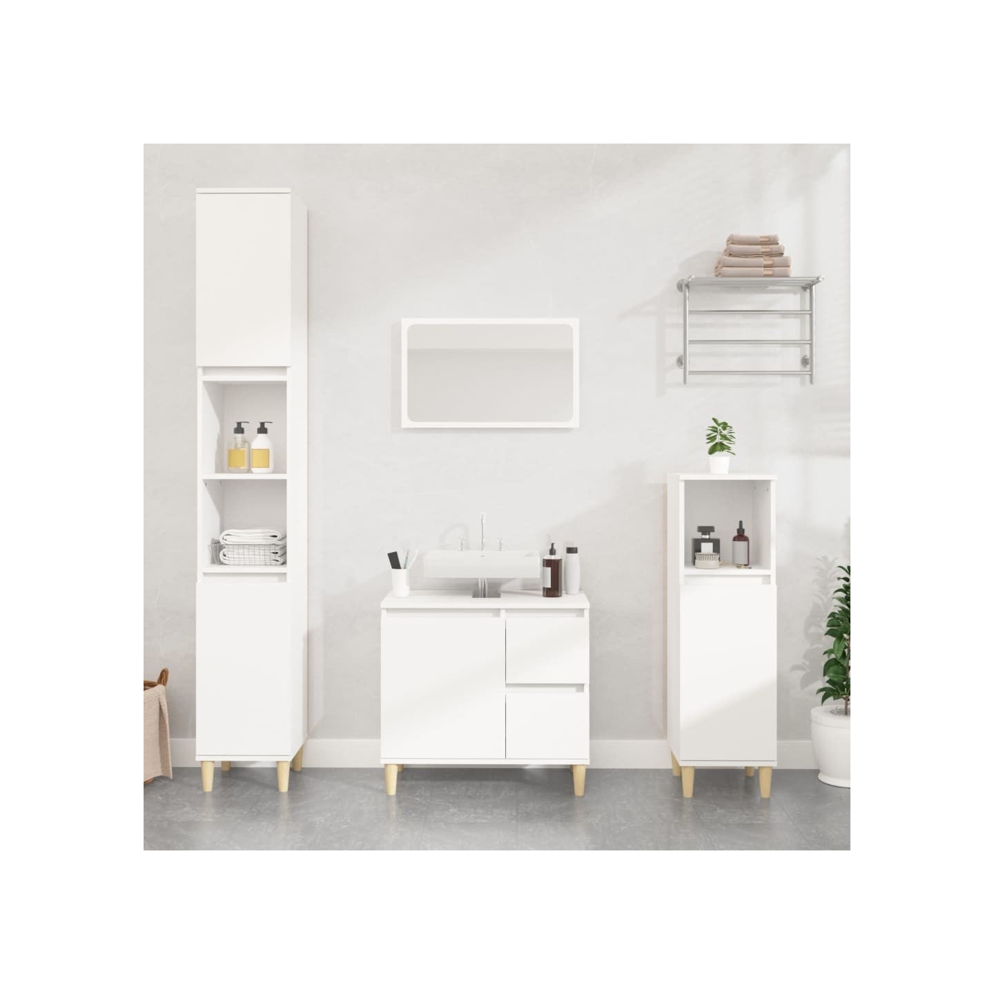 Ensemble d'armoires salle de bain 3 pcs blanc bois d'ingénierie