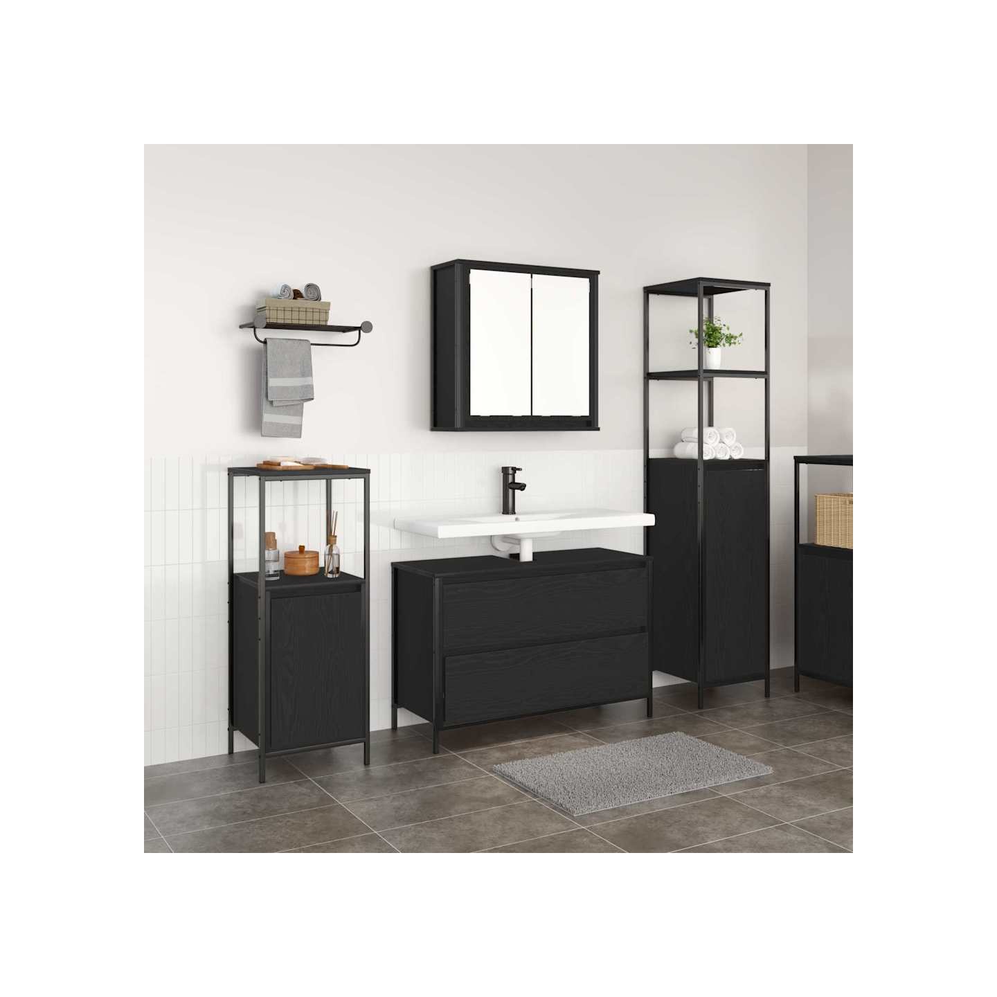 Ensemble de mobilier de salle de bain 3 pc Chêne noir