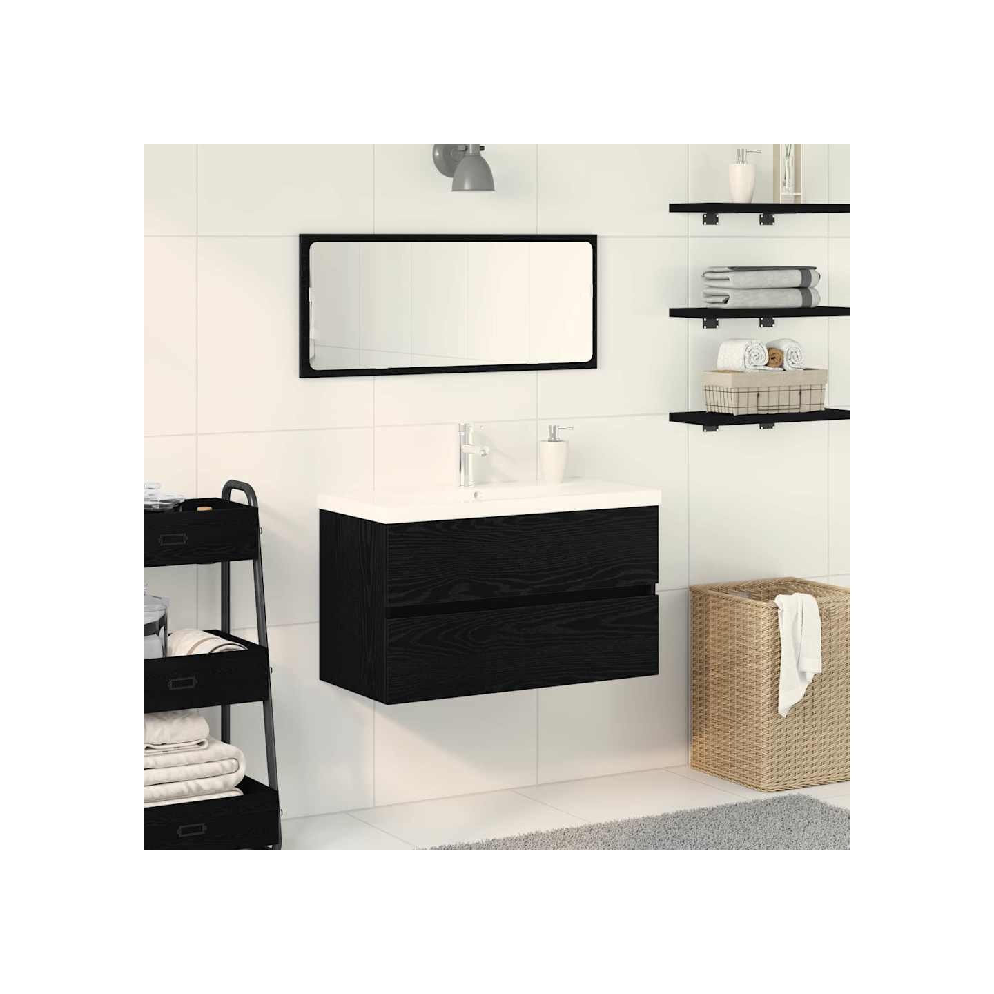 Meuble de Lavabo de Salle de Bain Chêne noir 80 x 39 x 62 cm