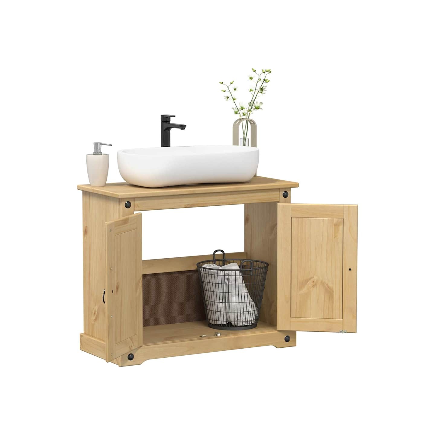 Armoire lavabo de salle de bain Corona bois de pin massif