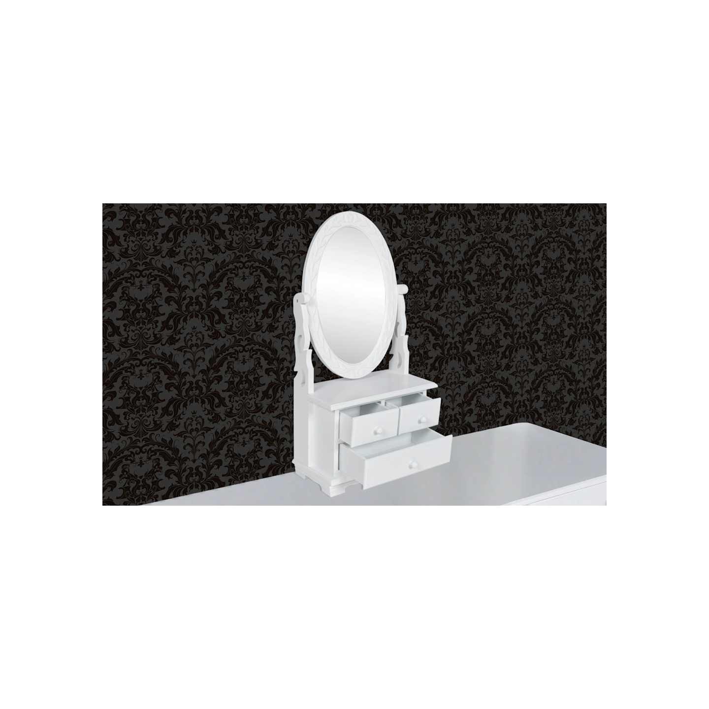 Coiffeuse avec miroir pivotant ovale MDF