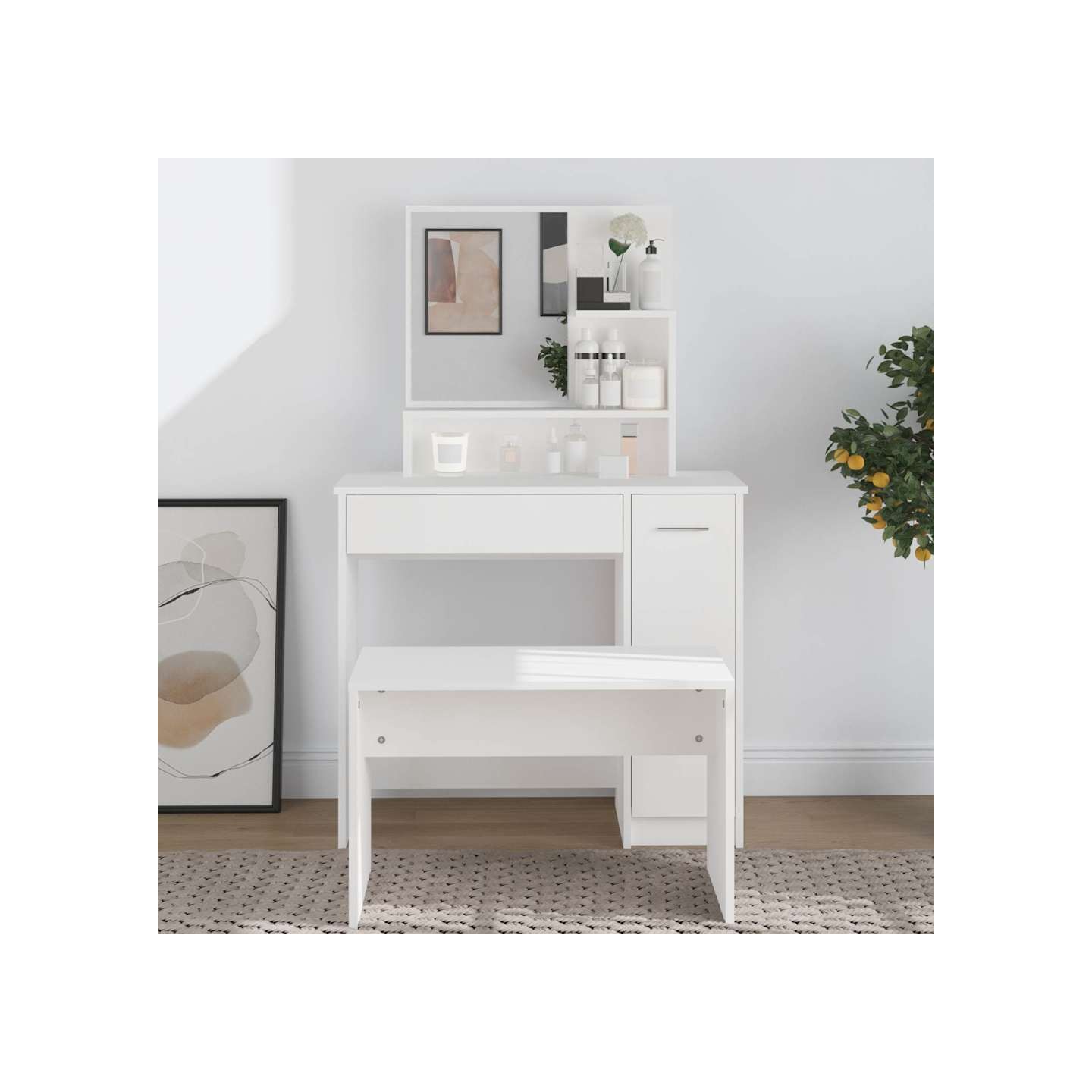 Coiffeuse avec miroir blanc 86,5x35x136 cm