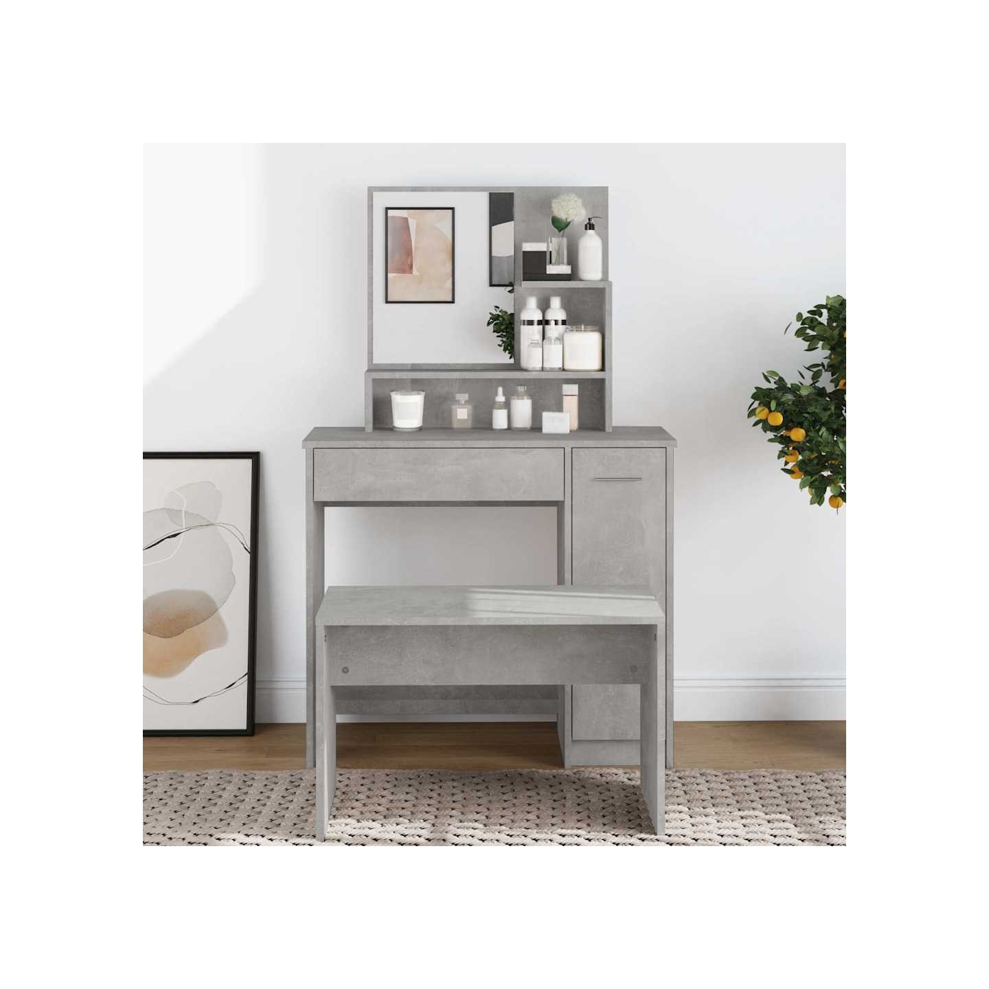 Coiffeuse avec miroir Gris béton 86,5x35x136 cm
