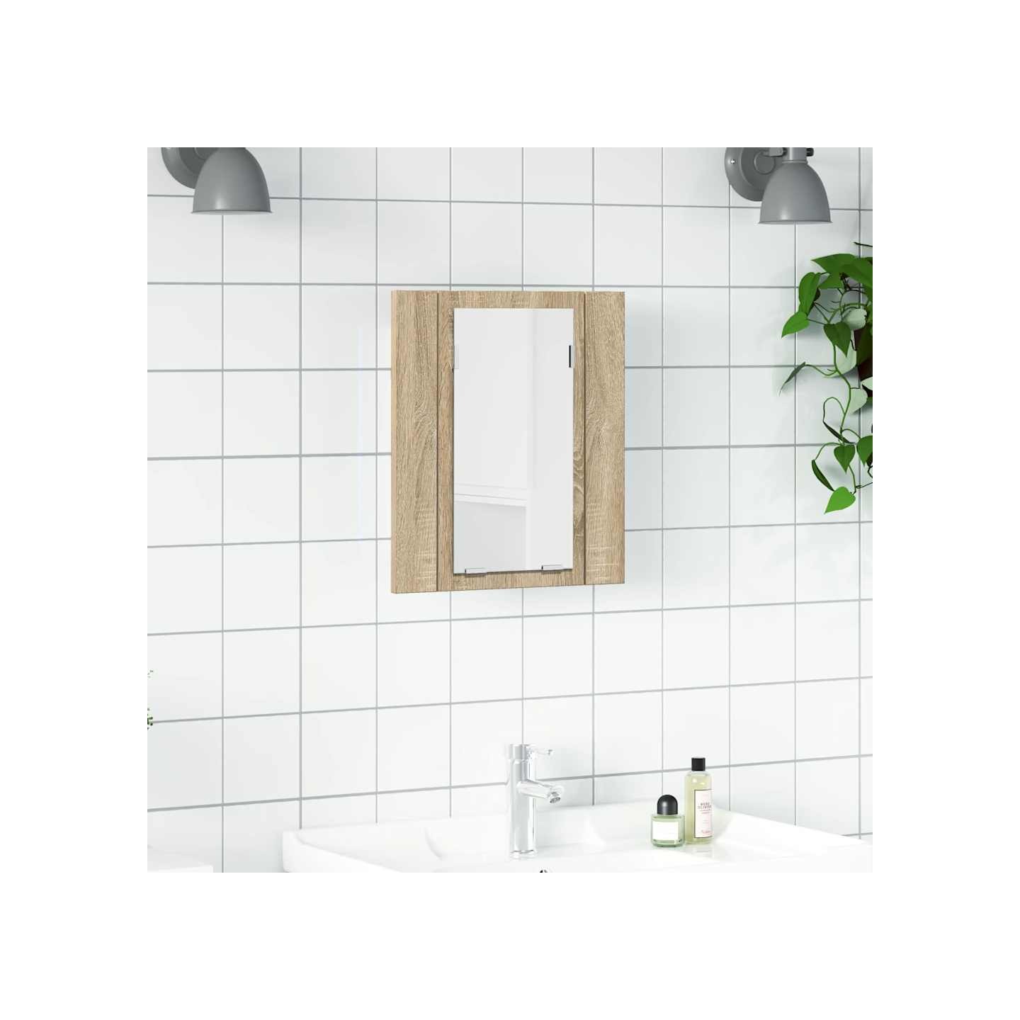Armoire à miroir LED de bain Chêne sonoma 40x12x45 cm Acrylique