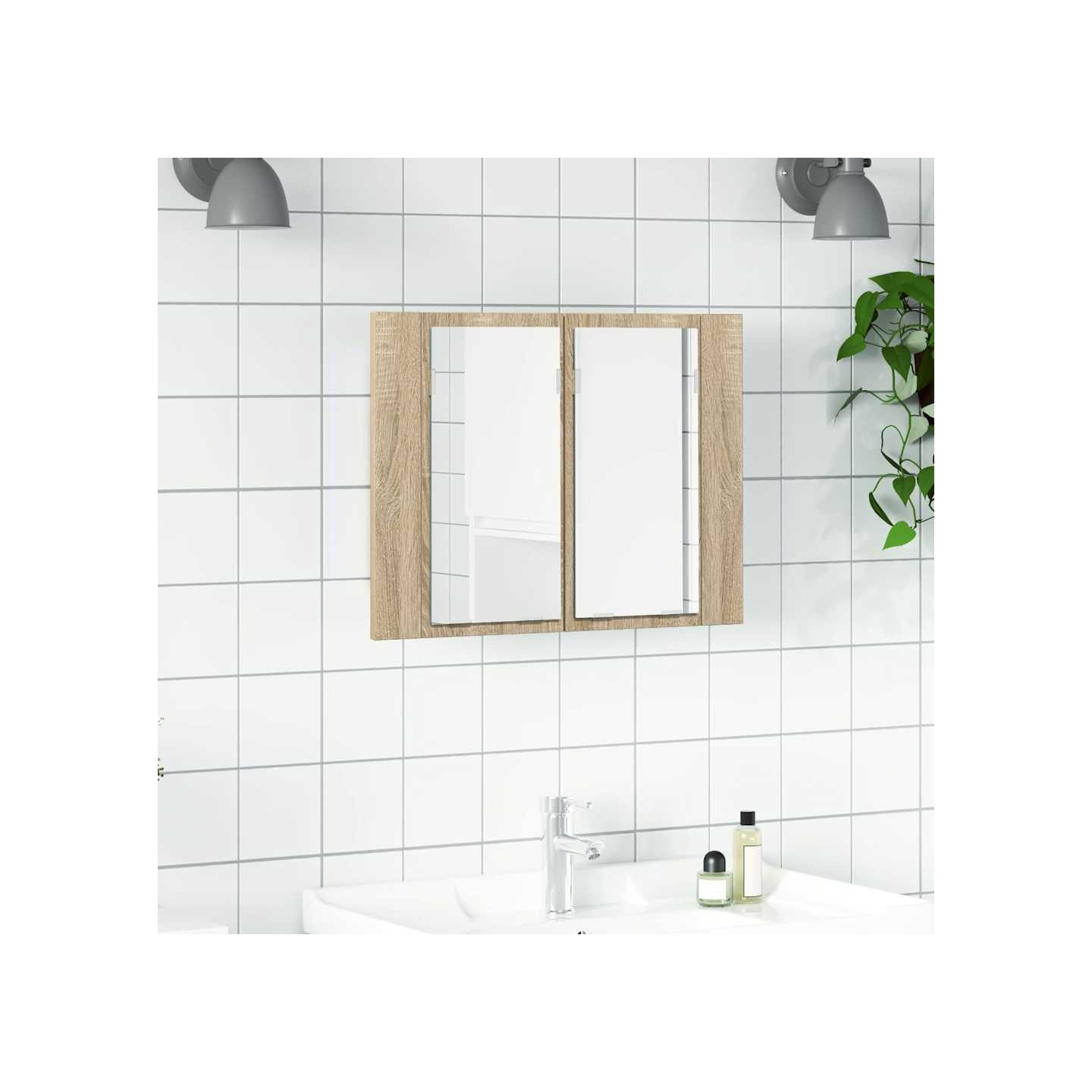 Armoire à miroir à LED de bain Chêne sonoma 60x12x45 Acrylique