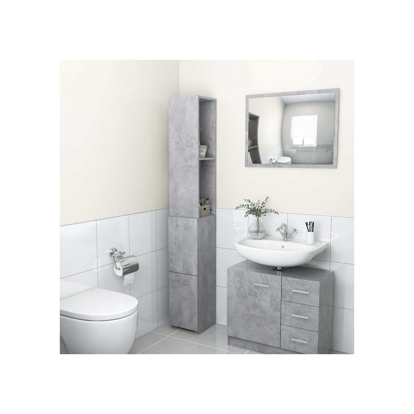 Armoire de bain gris béton 25x26,5x170 cm bois d'ingénierie