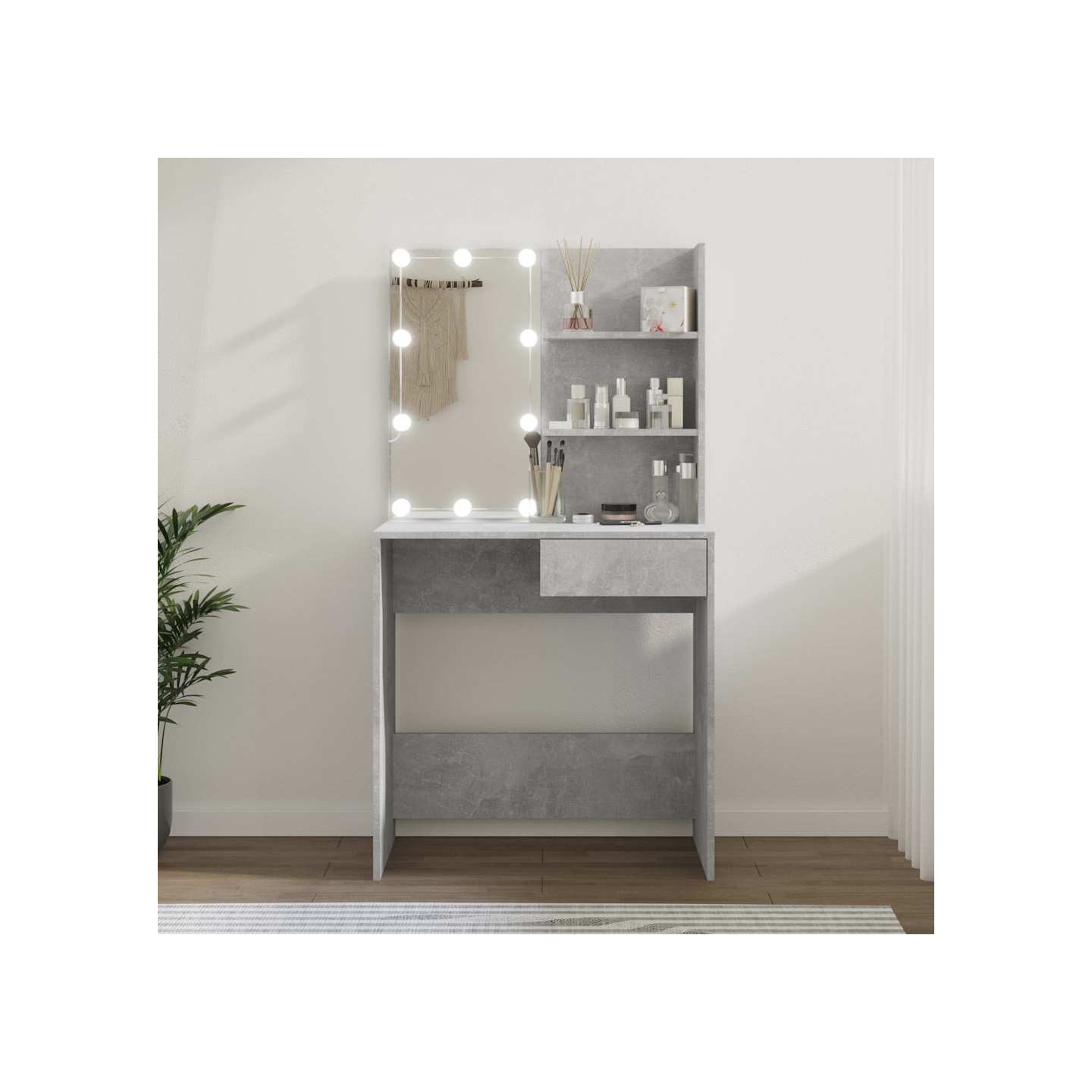 Coiffeuse avec LED Gris béton 74,5x40x141 cm