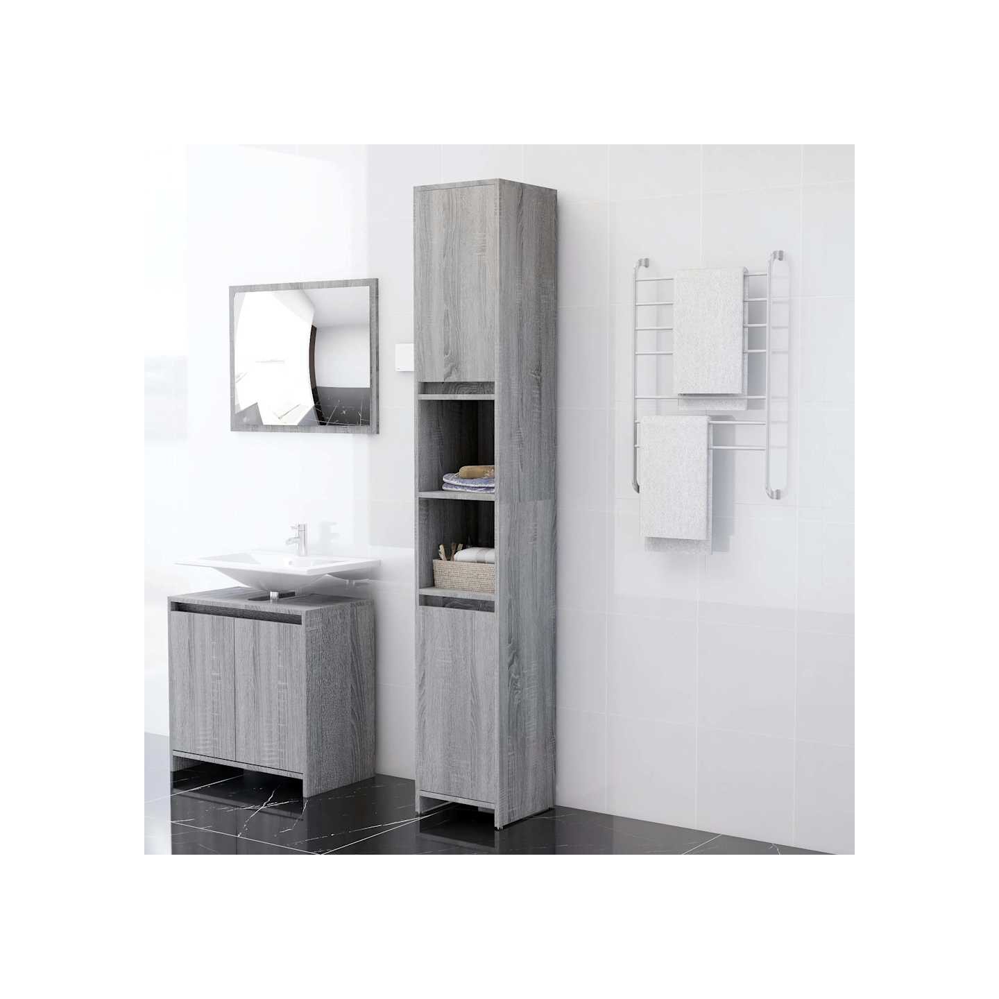 Armoire de bain Sonoma gris 30x30x183,5 cm Bois d'ingénierie
