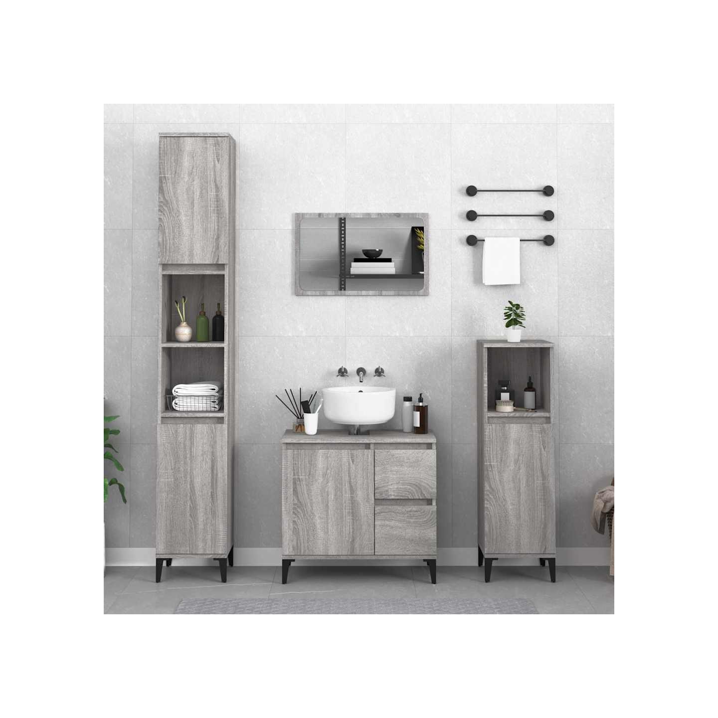 Armoire salle de bain sonoma gris 30x30x100 cm