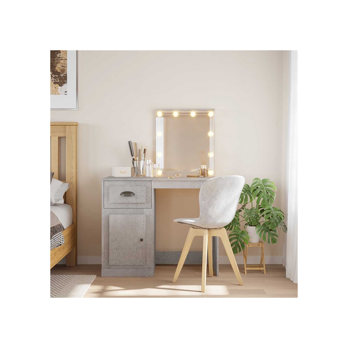 Coiffeuse avec lumières LED gris béton 90x42x132,5 cm