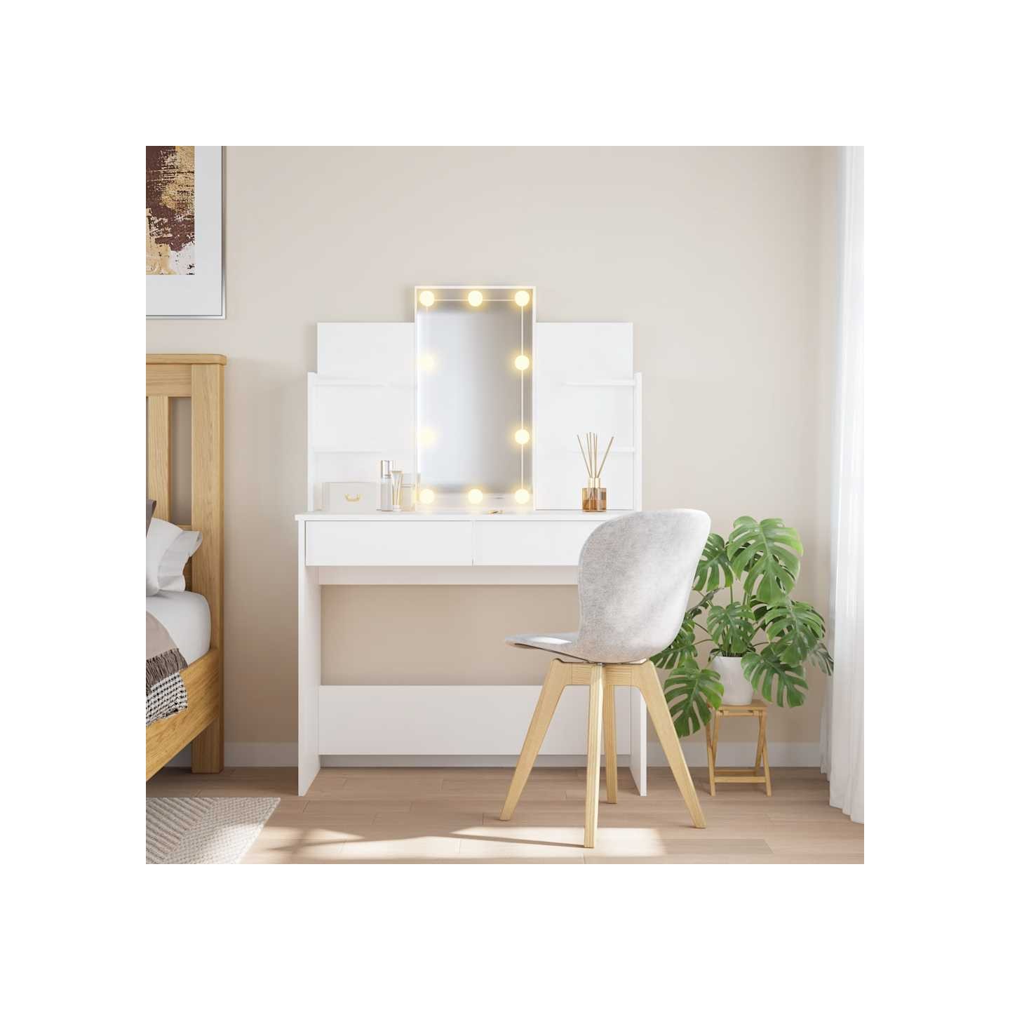 Coiffeuse avec lumières LED blanc 96x40x142 cm