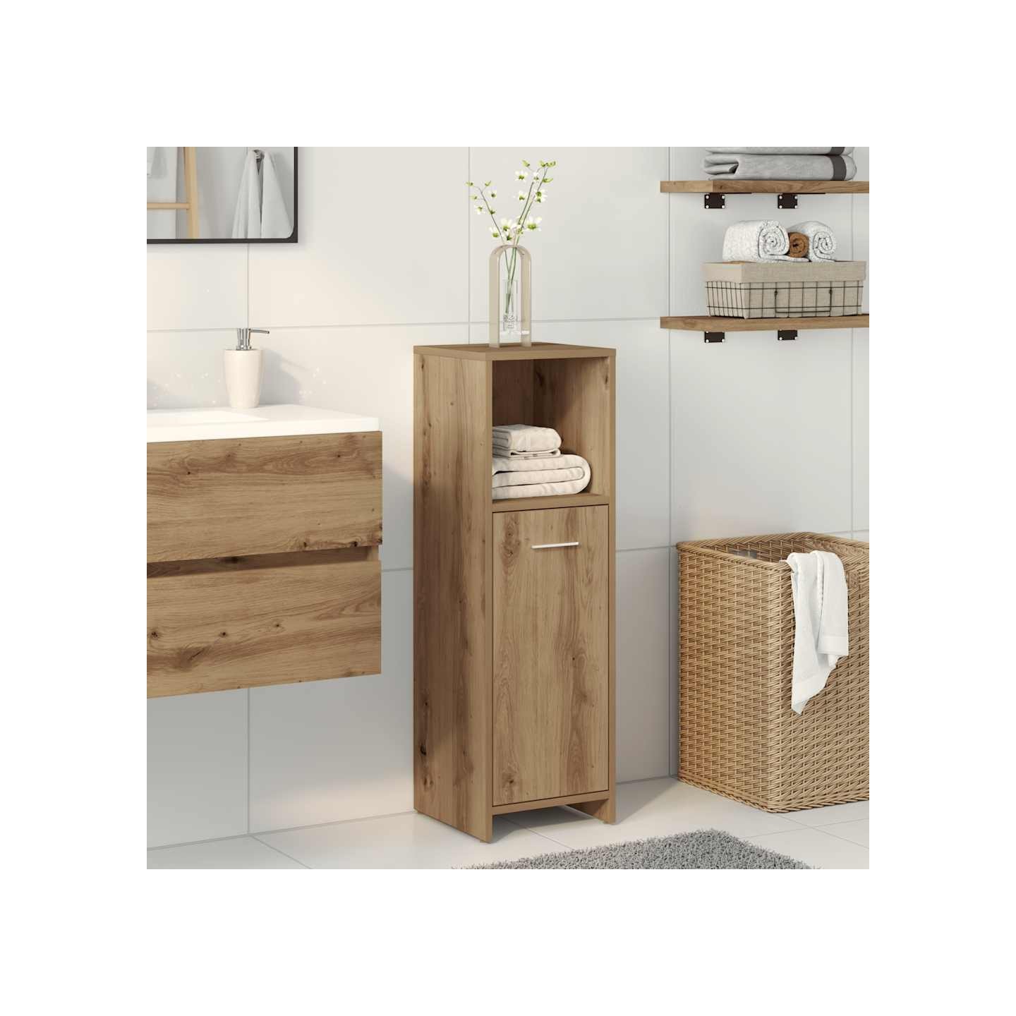 Armoire de bain chêne artisanal 30x30x95 cm bois d'ingénierie
