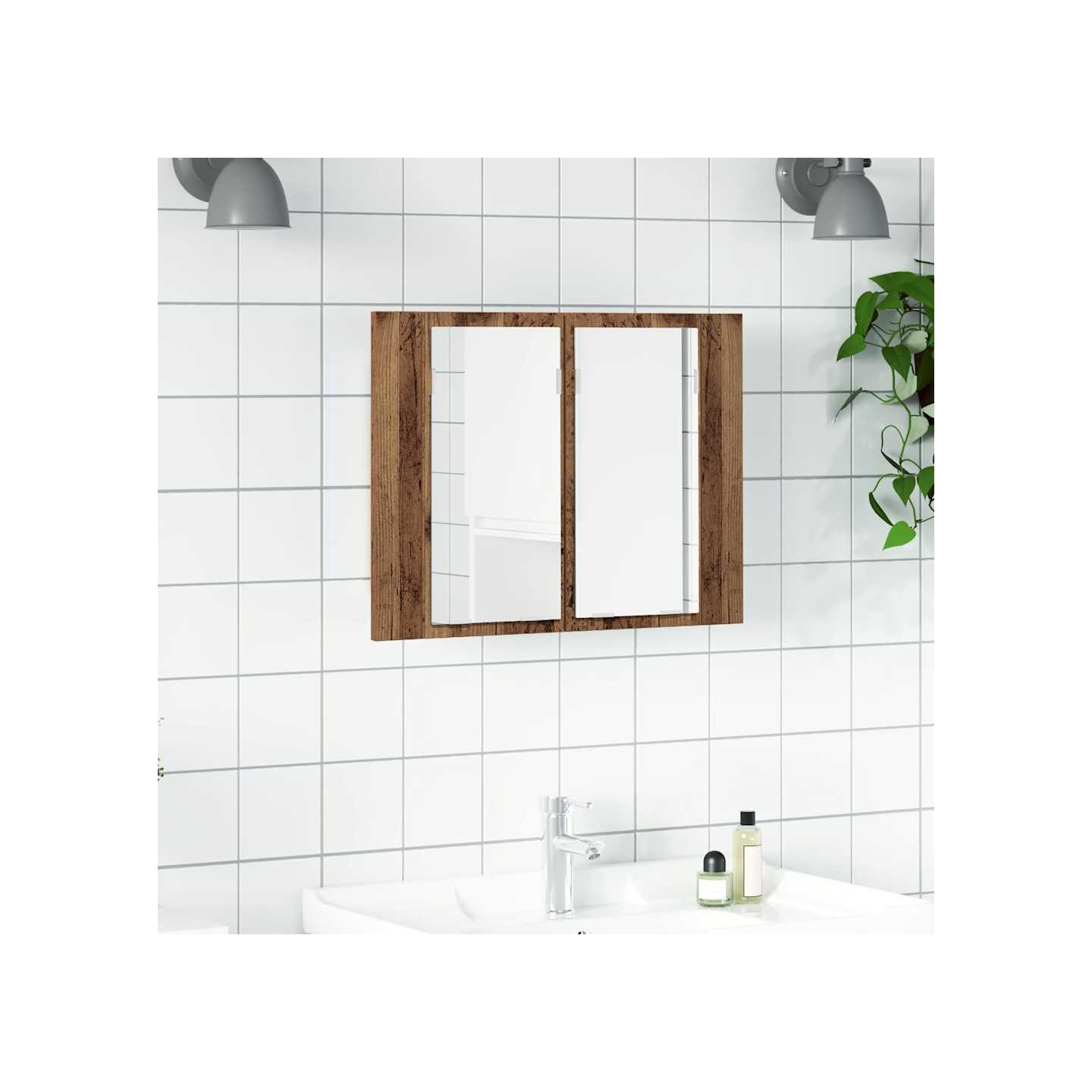 Armoire à miroir LED vieux bois 60x12x45 cm bois d'ingénierie