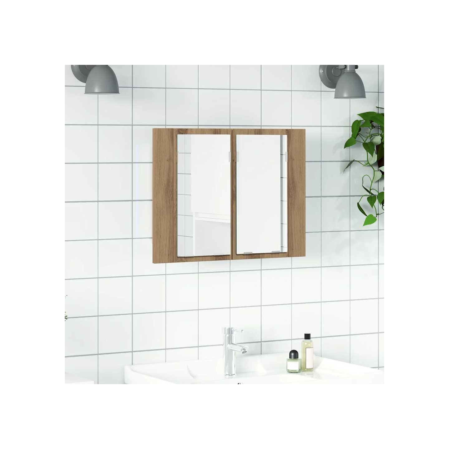 Armoire à miroir LED chêne artisanal 60x12x45cm bois ingénierie