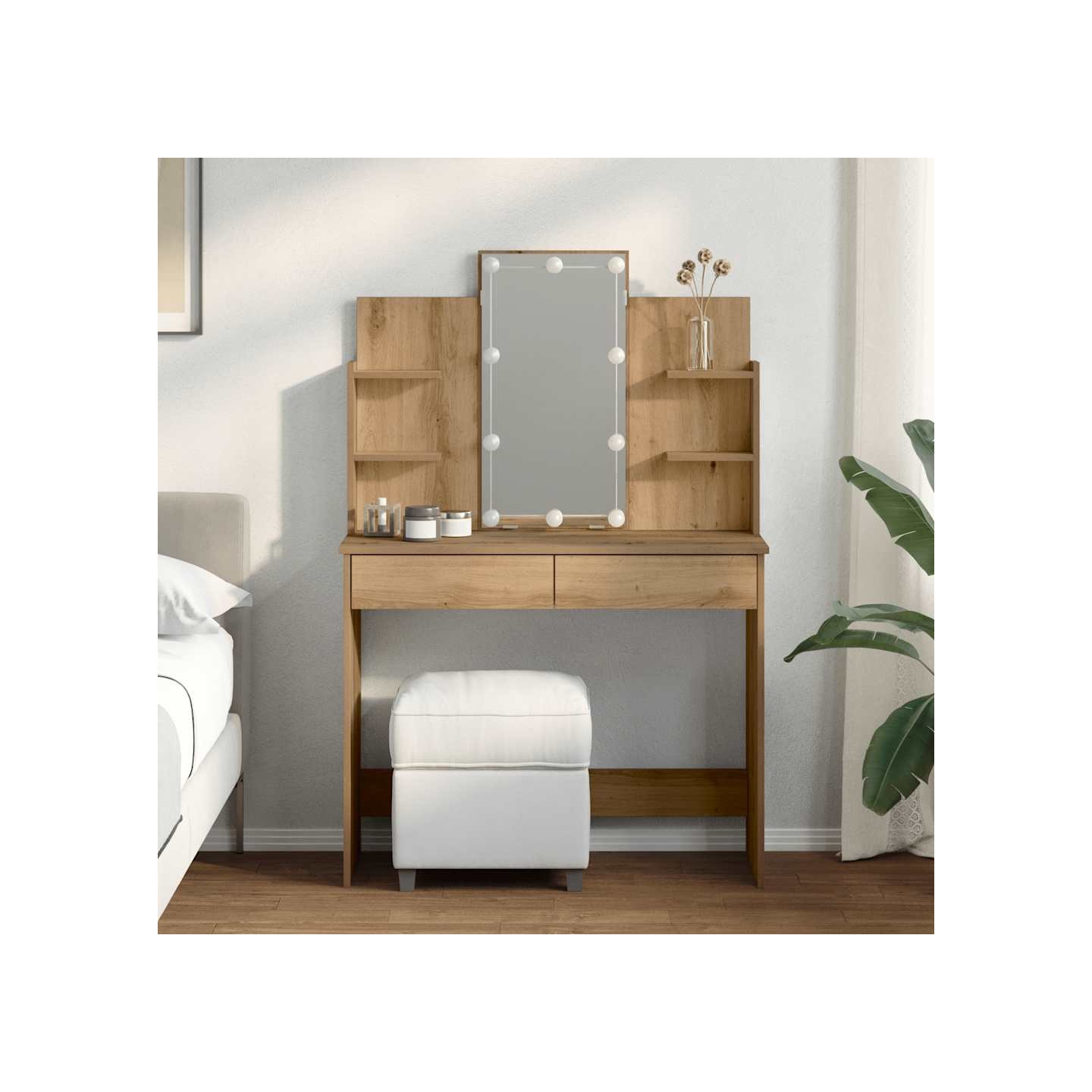Coiffeuse avec lumières LED chêne artisanal 96x40x142 cm