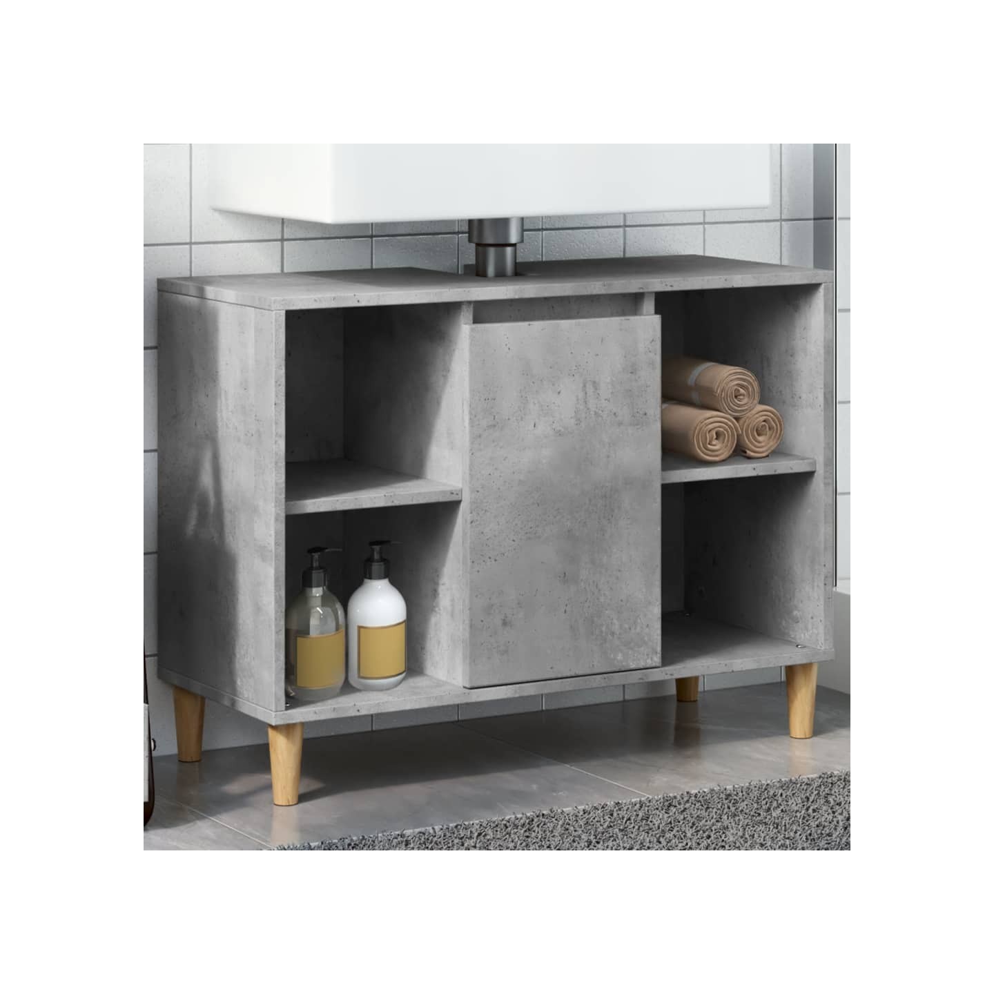 Armoire salle de bain gris béton 80x33x60cm bois d'ingénierie