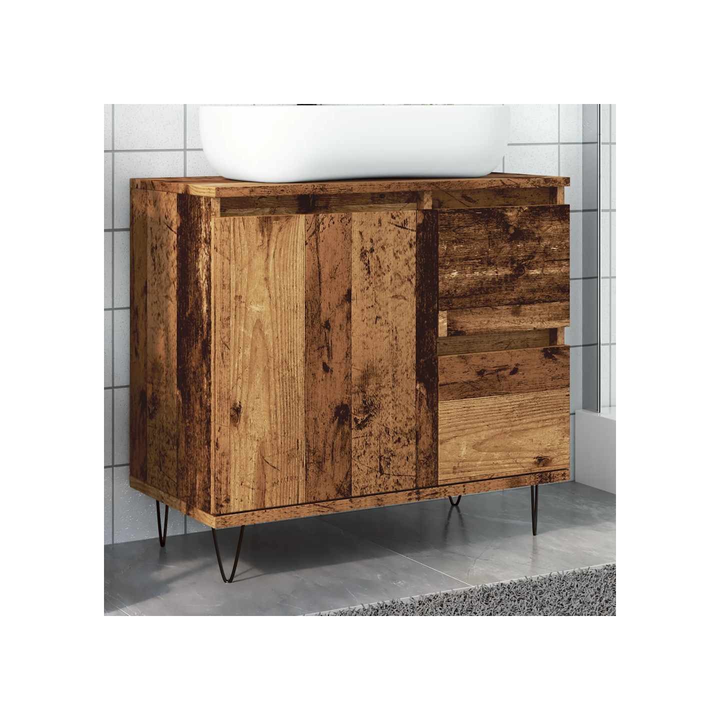 Armoire de lavabo de salle de bain vieux bois 65x33x60 cm