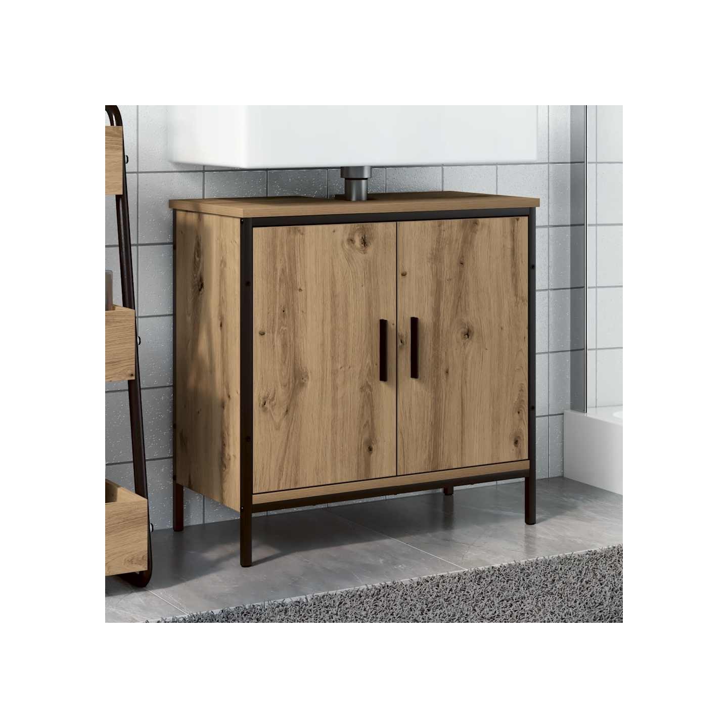 Armoire lavabo chêne artisanal 60x30x60 cm bois d'ingénierie