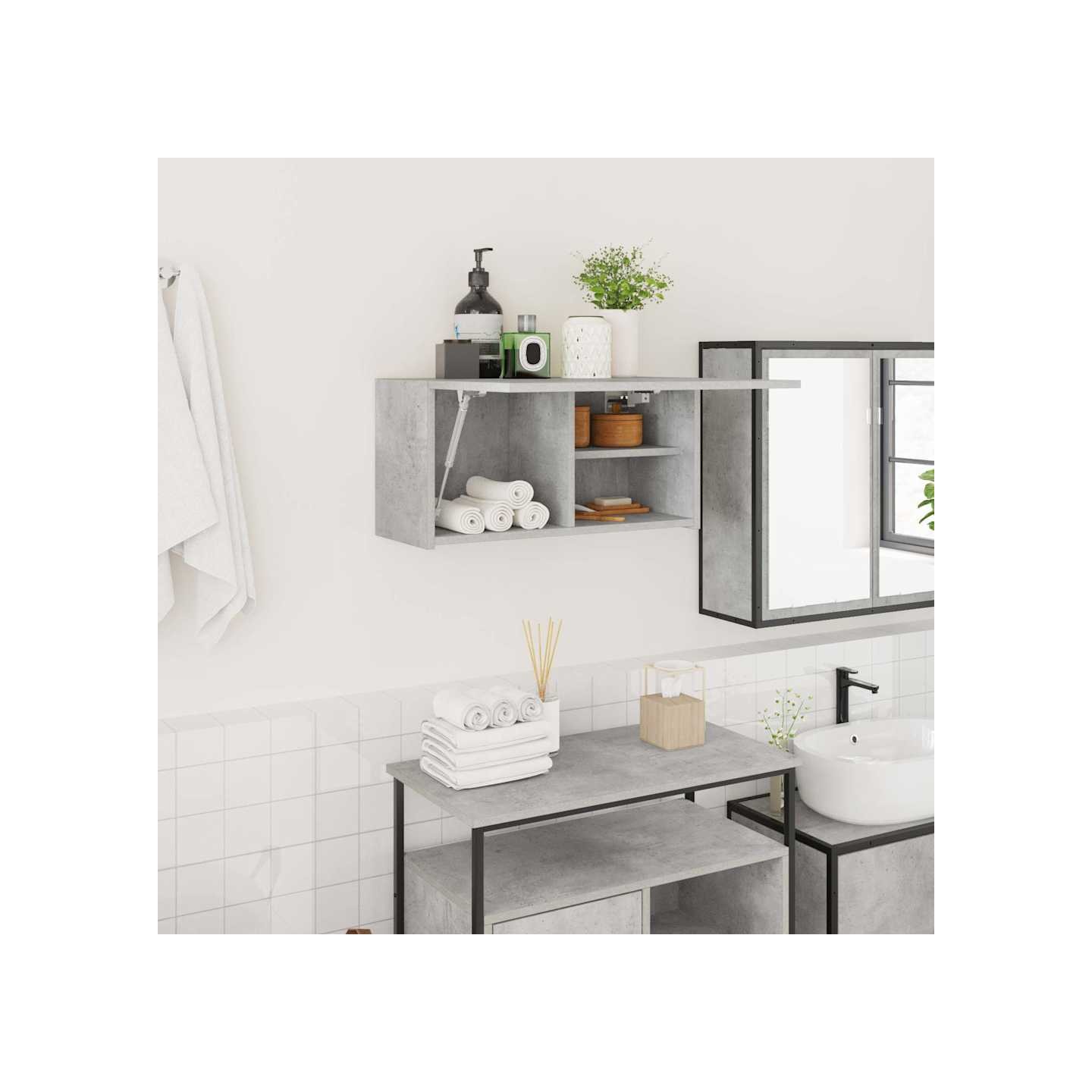 Armoire murale de bain gris béton 60x25x30 cm bois d'ingénierie