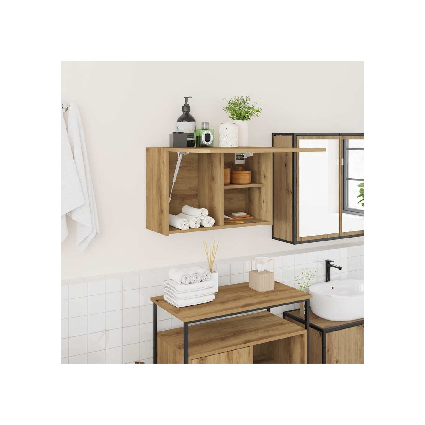 Armoire murale de bain chêne artisanal bois d'ingénierie