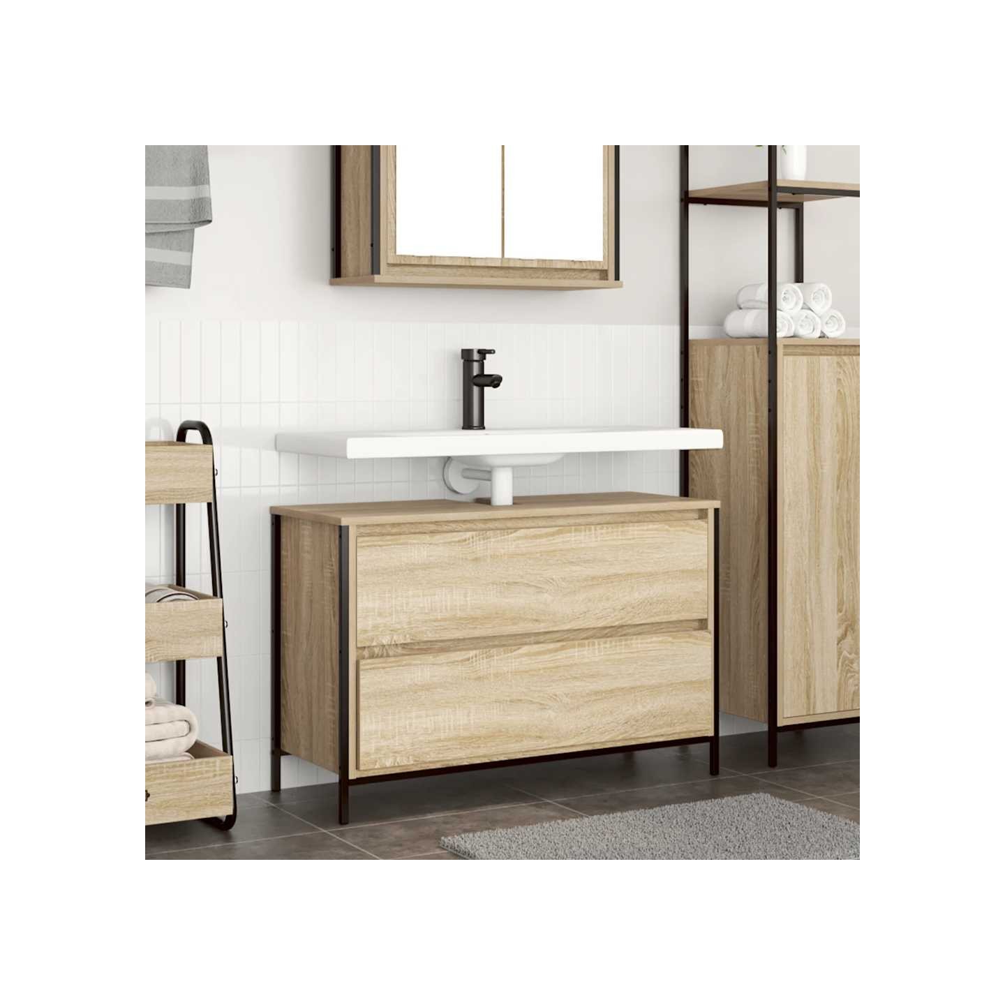 Meuble salle de bain lavabo tiroirs chêne sonoma 90x34,5x60 cm