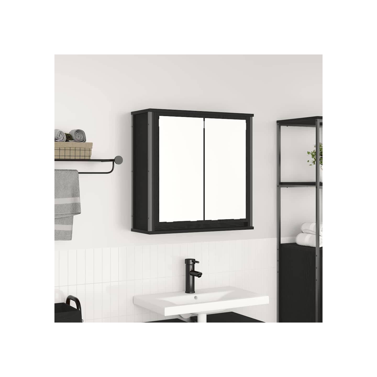 Armoire murale de salle de bain miroir chêne noir 60x21x60 cm